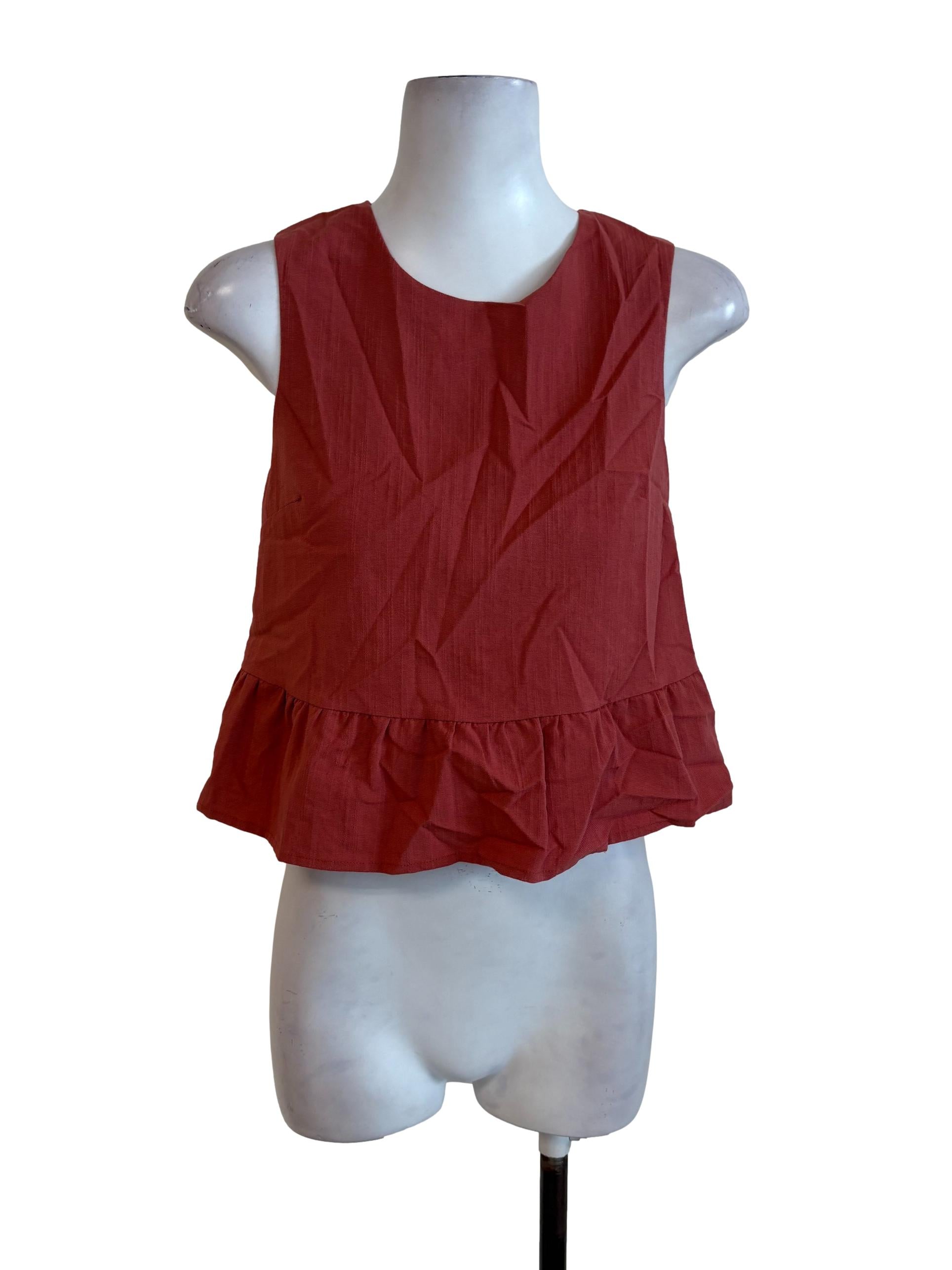Salmon Sleeveless Ruffled Top