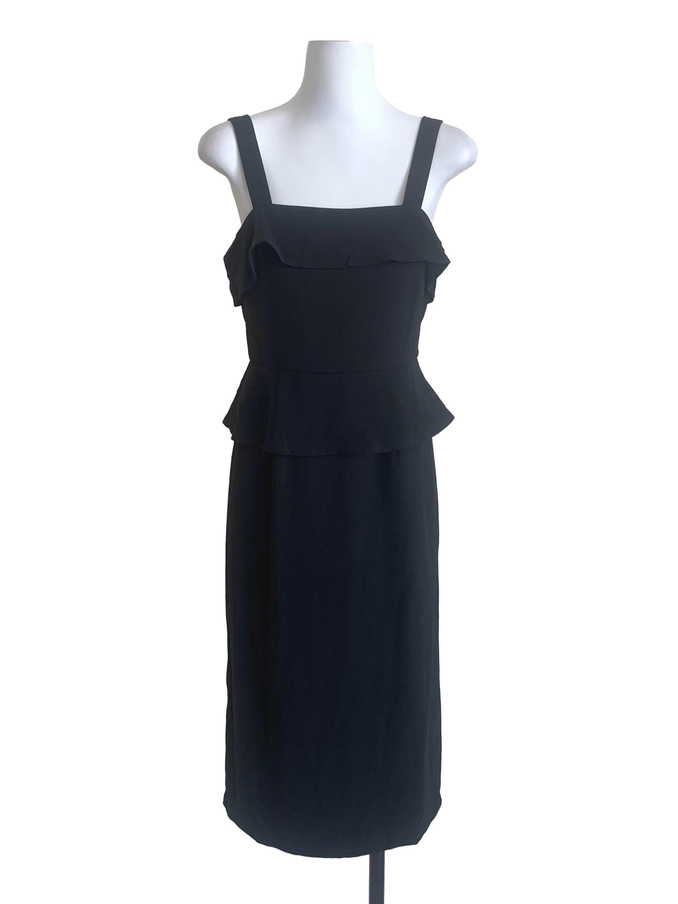 Ebony Black Square Neck Peplum Dress LB