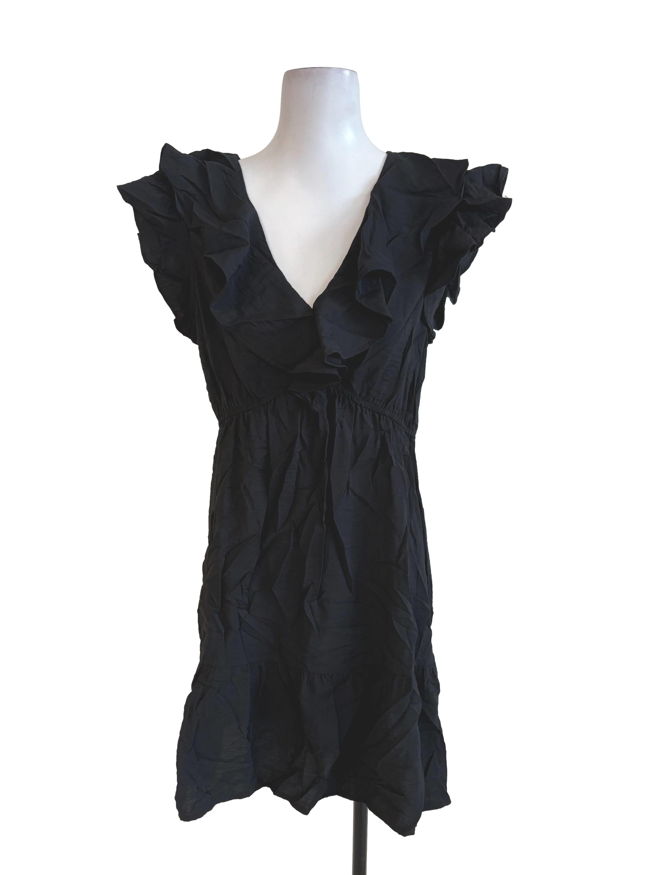 Black Ruffled A-Line Dress