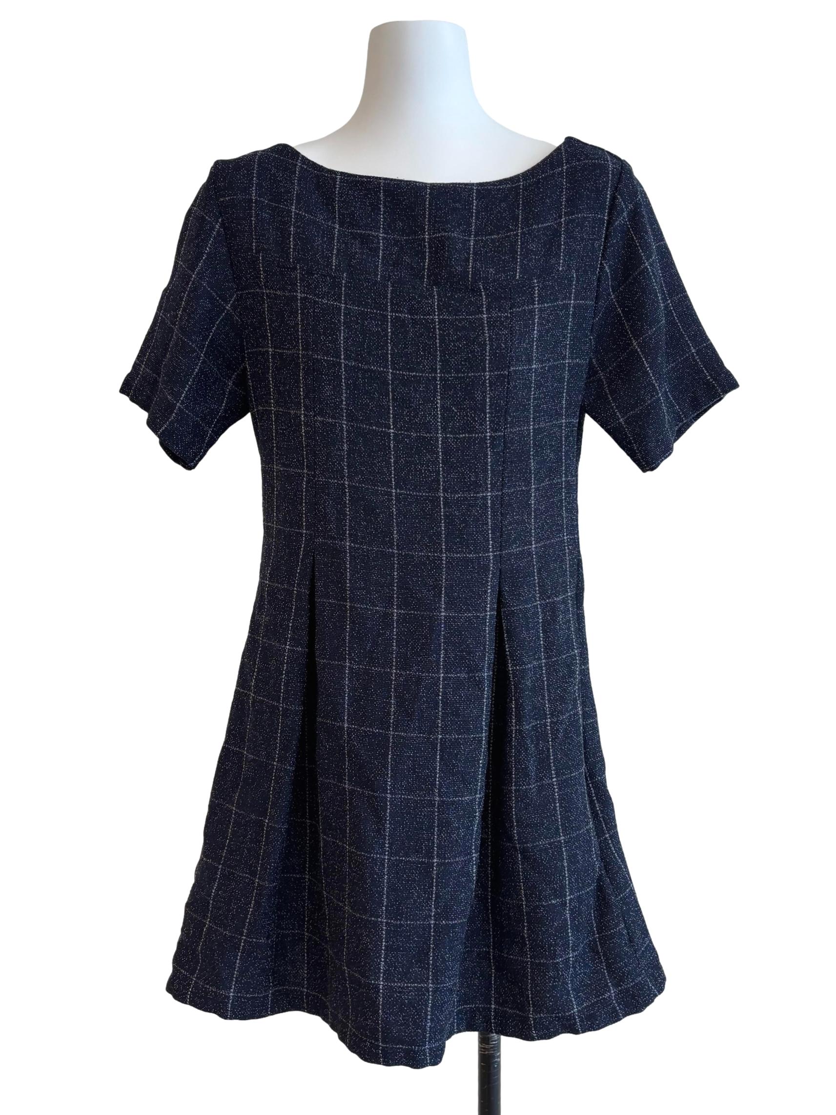 Spruce Blue Checkered Boat Neck Dress