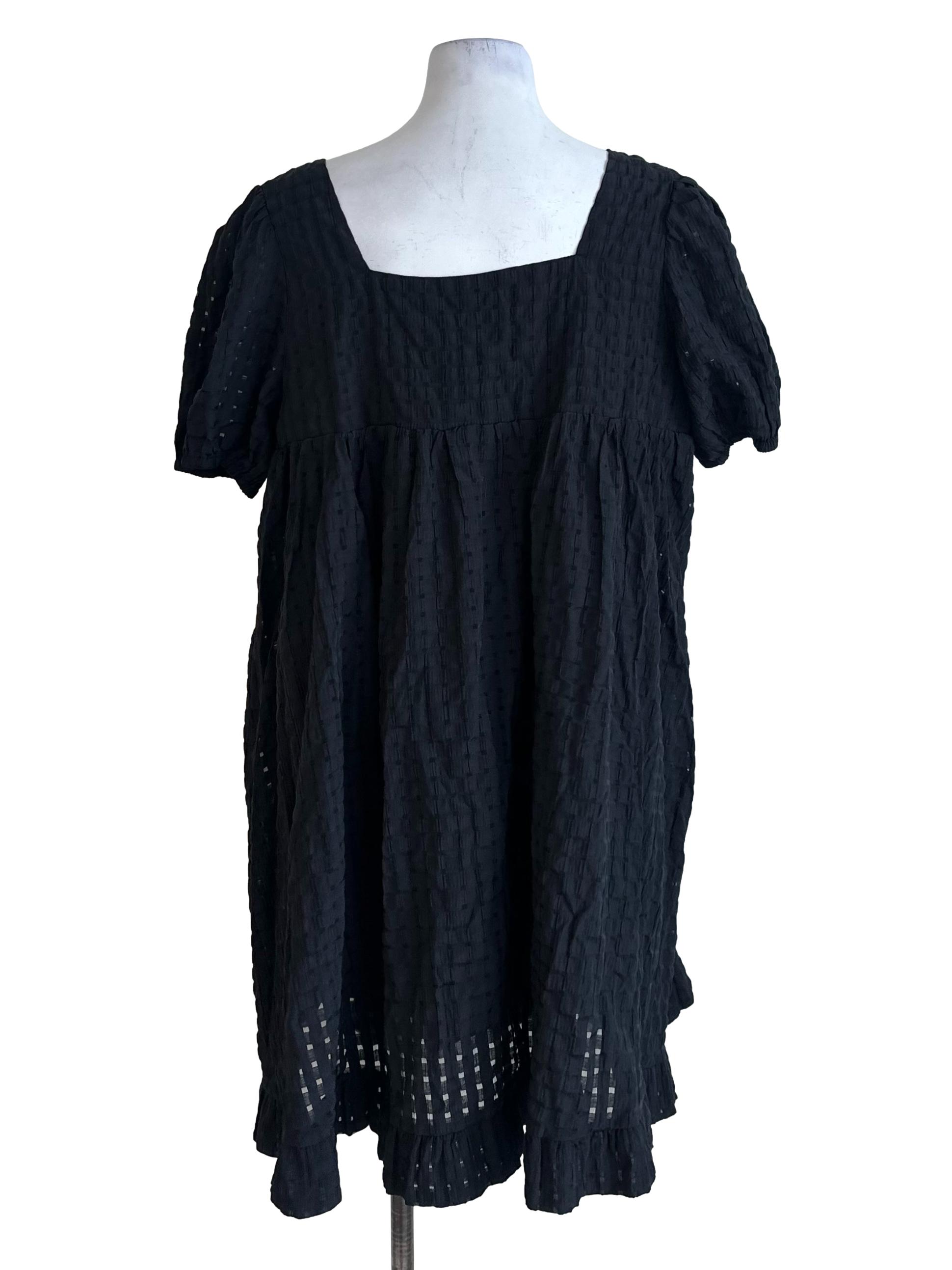 Charcoal Black Plaid Textured Square Neck Dress