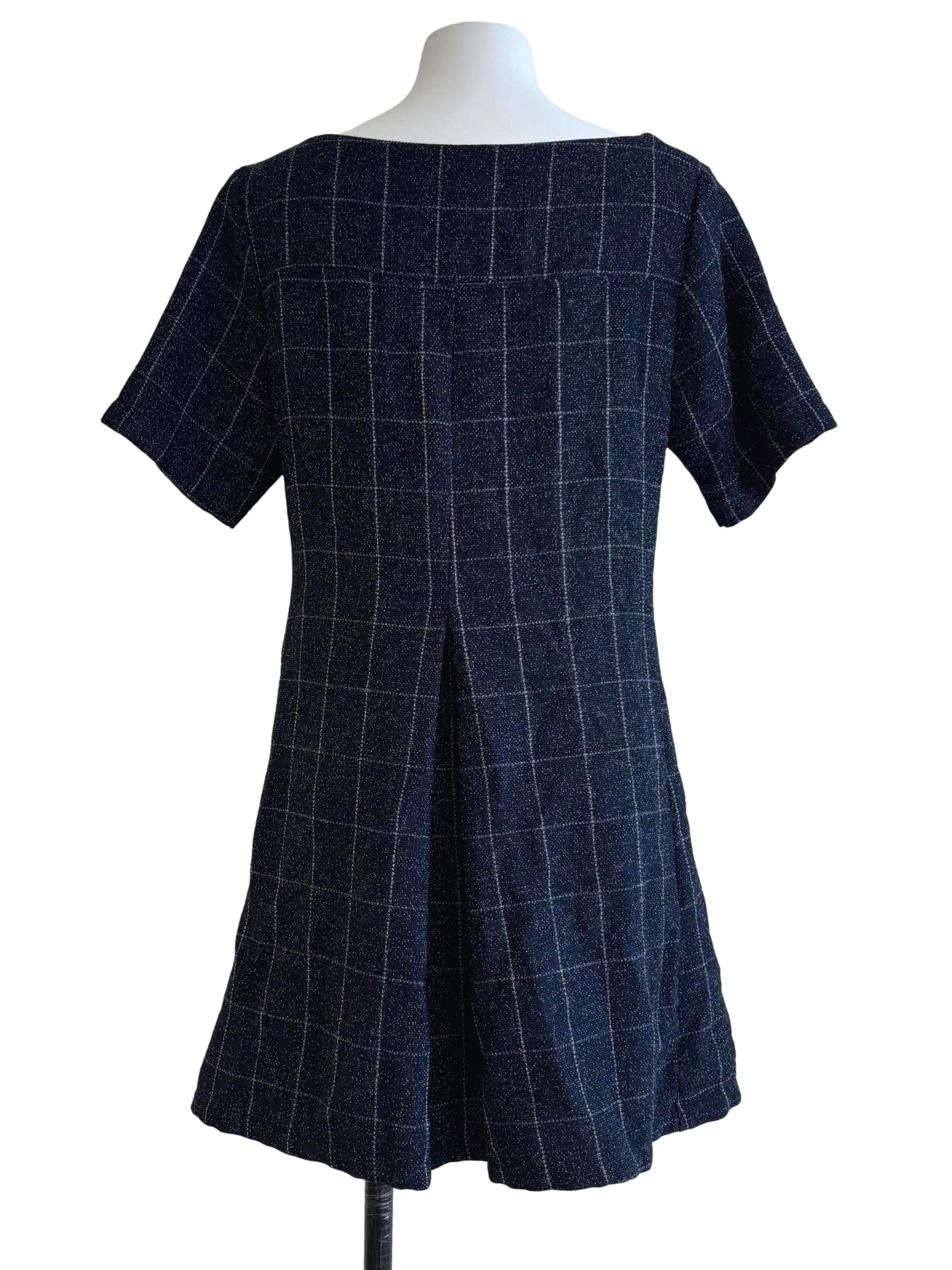 Spruce Blue Checkered Boat Neck Dress