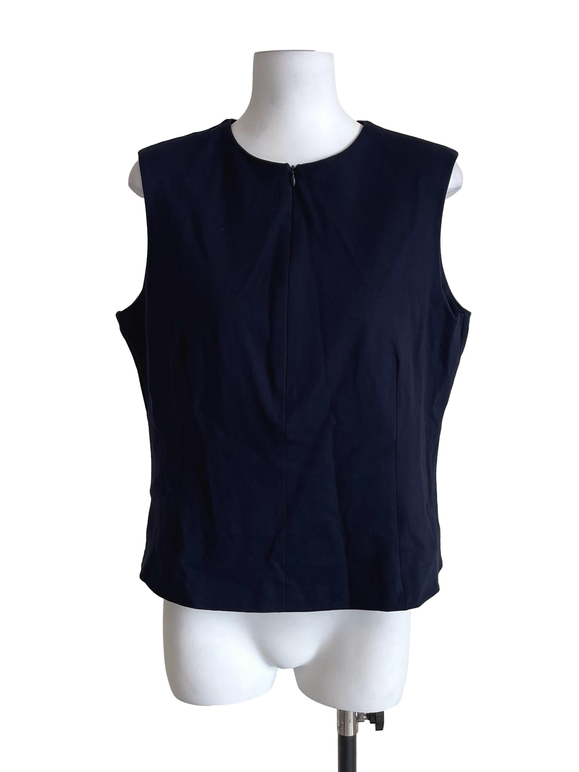Navy Sleeveless Zip Up Top