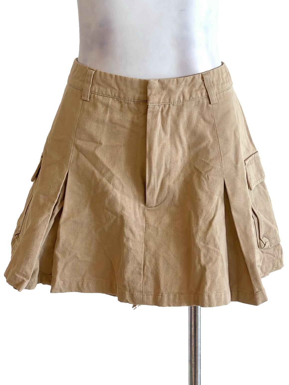 Peanut Brown Pleated Mini Skirt