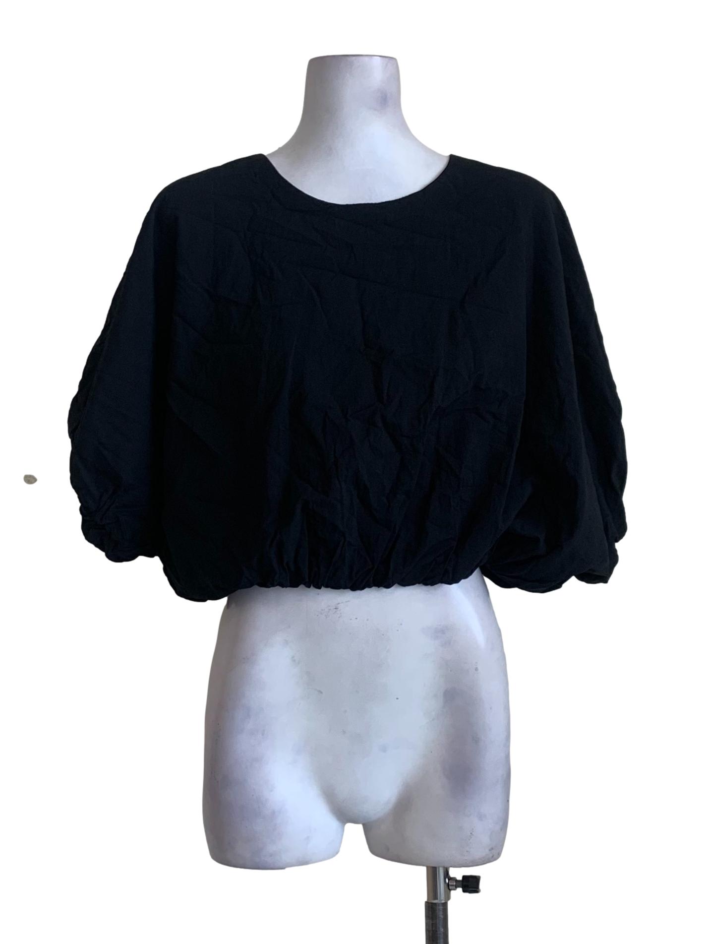 Black Cotton Loose Blouse Stretchable Waist And Sleeves