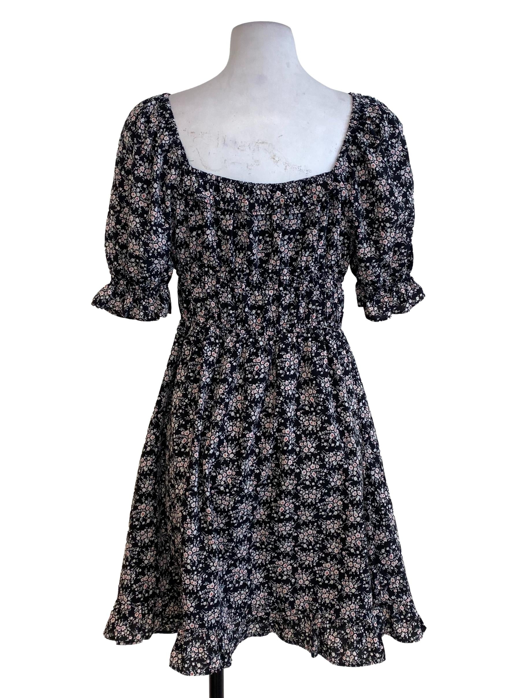 Black Floral Blouson Dress