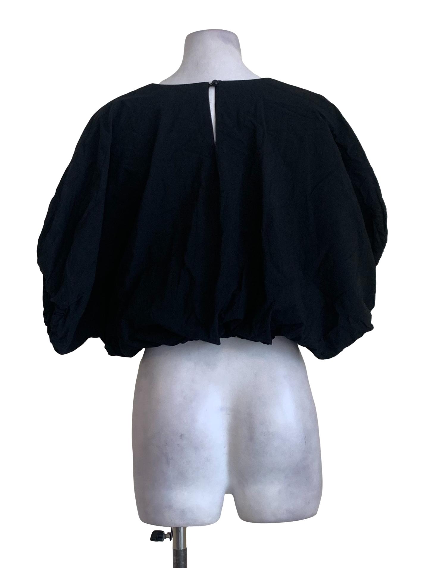 Black Cotton Loose Blouse Stretchable Waist And Sleeves