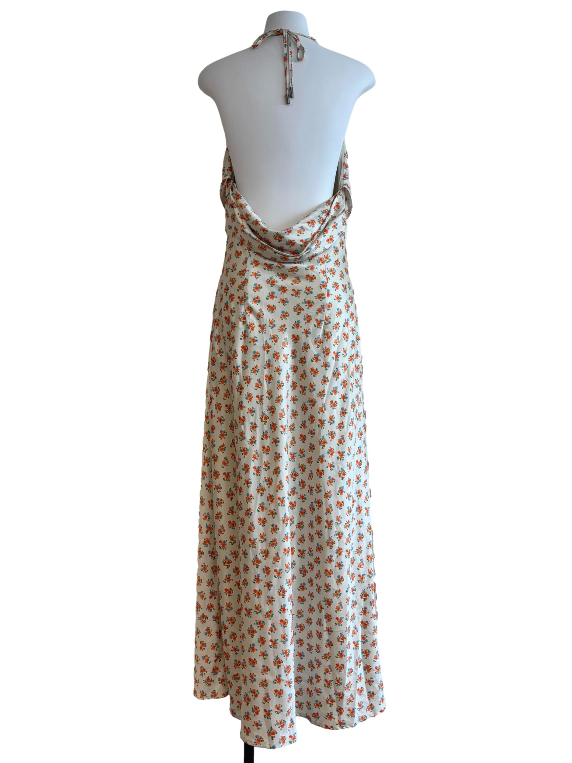 Alabaster White Floral Satin Cowl Dress