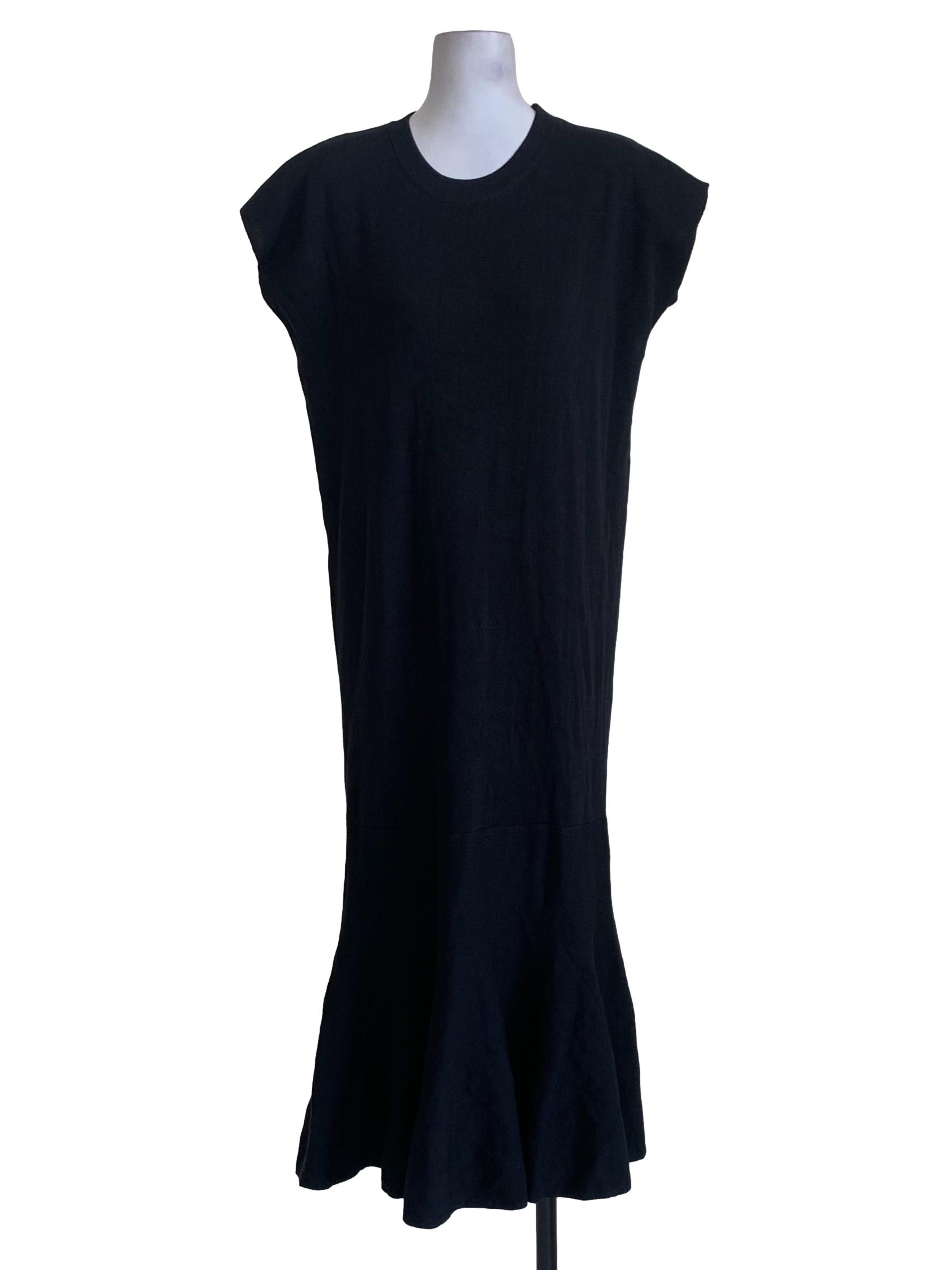 Black Ribbed Knit Sleeveless Fishtail Button Midi Dress