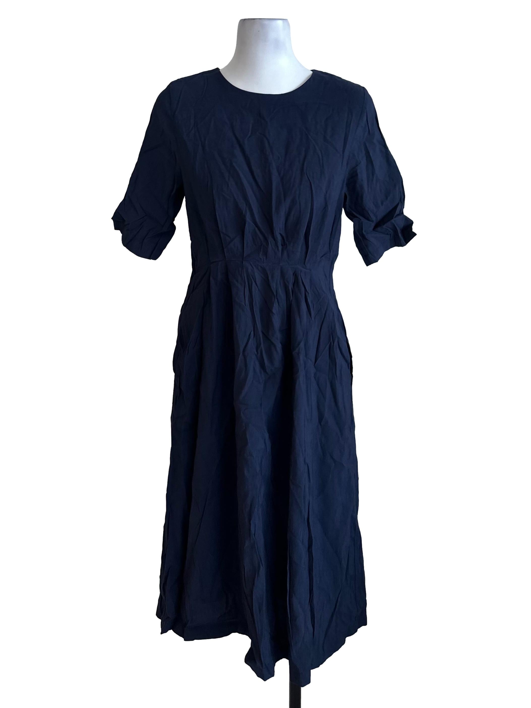 Navy Blue Round Neck Sheath Dress