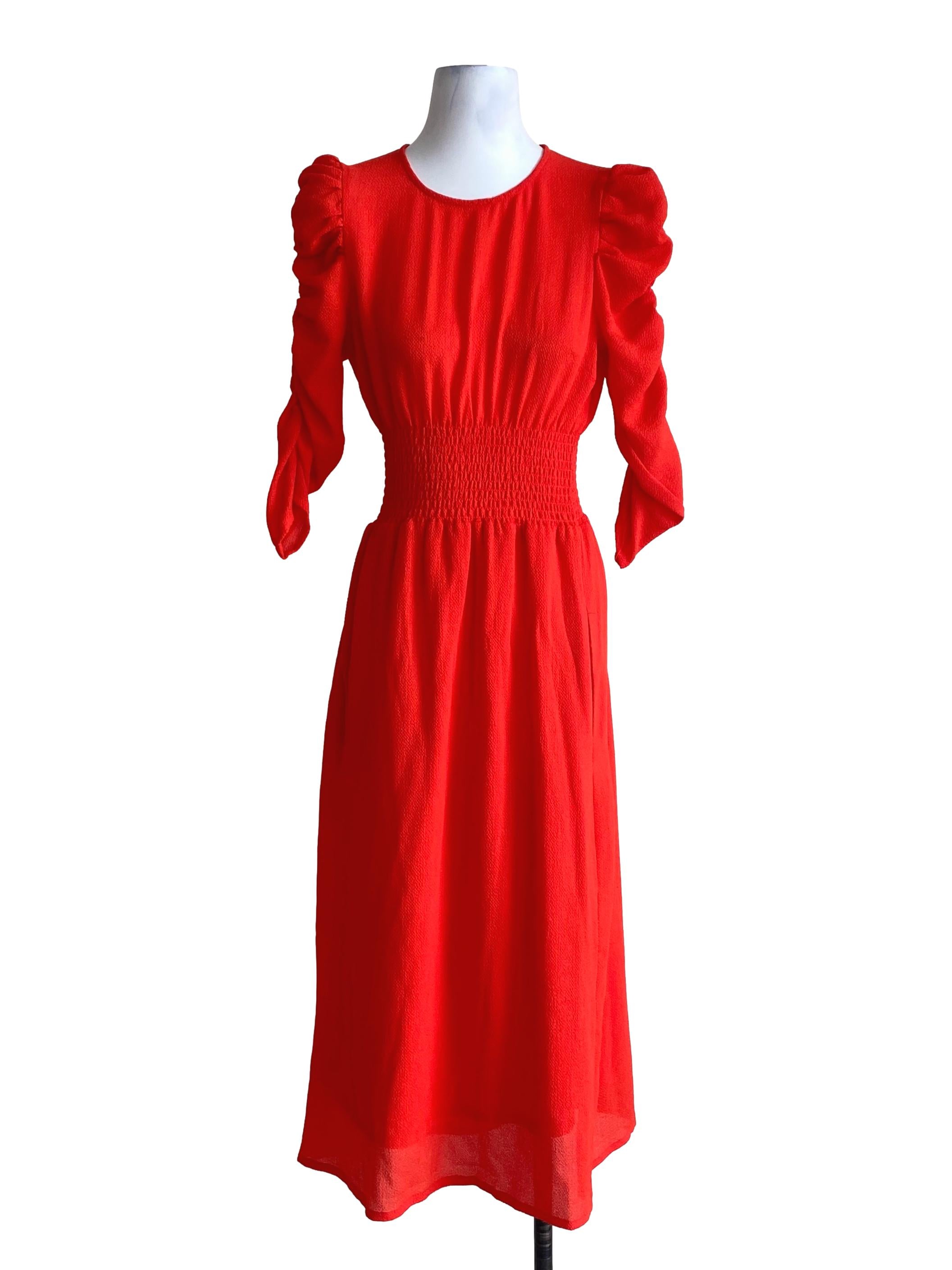 Light Fire Orange With Ruffle Pattern Sleeve Drop Waist Dress