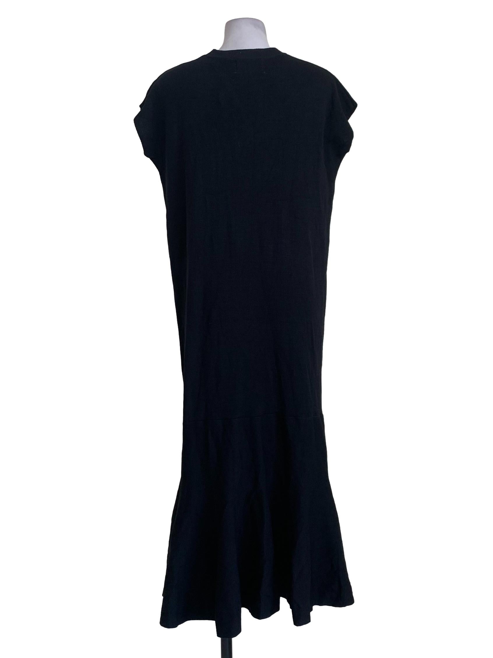 Black Ribbed Knit Sleeveless Fishtail Button Midi Dress