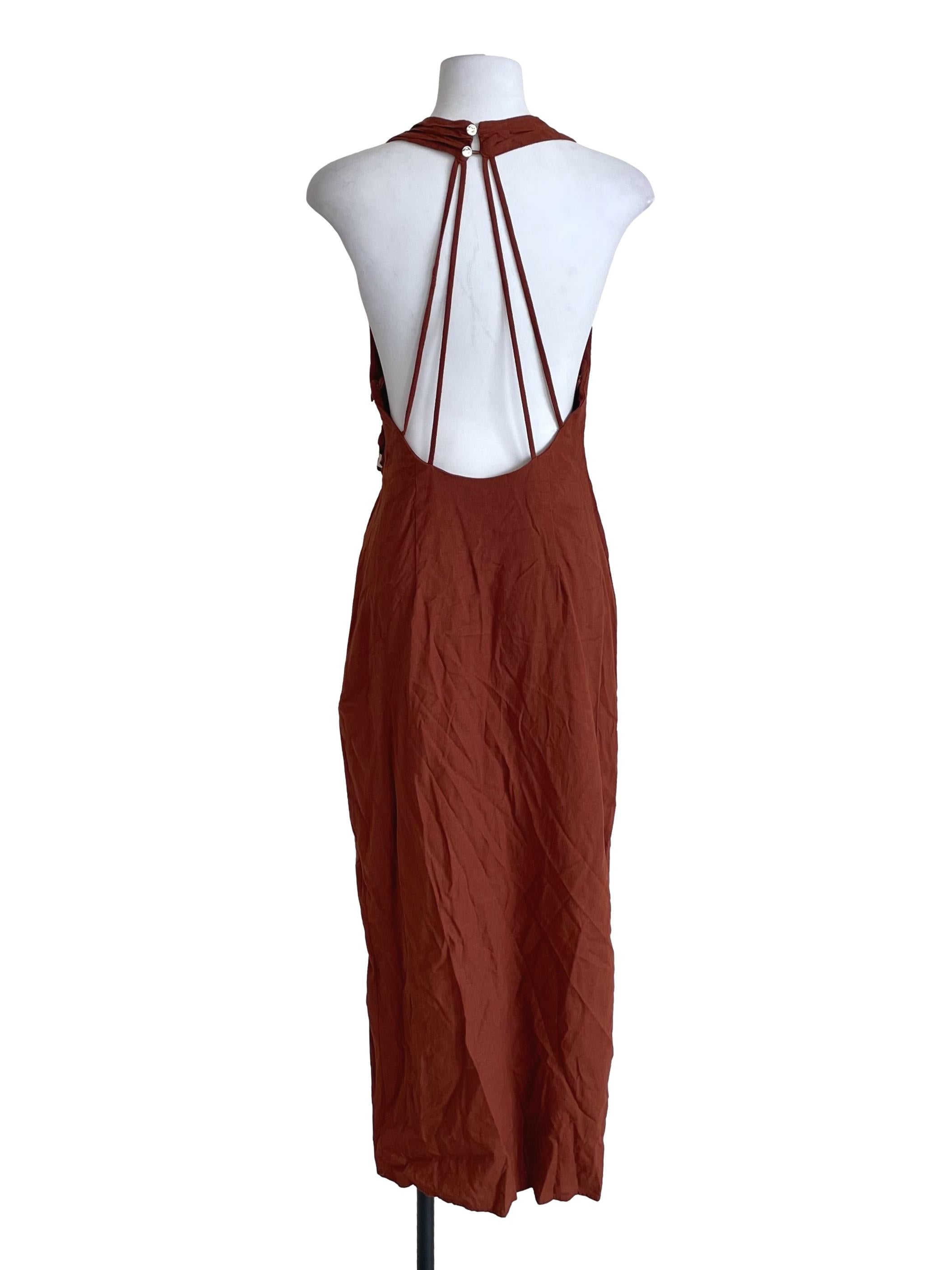 Cinnamon Brown Buckled Halter Neck Dress