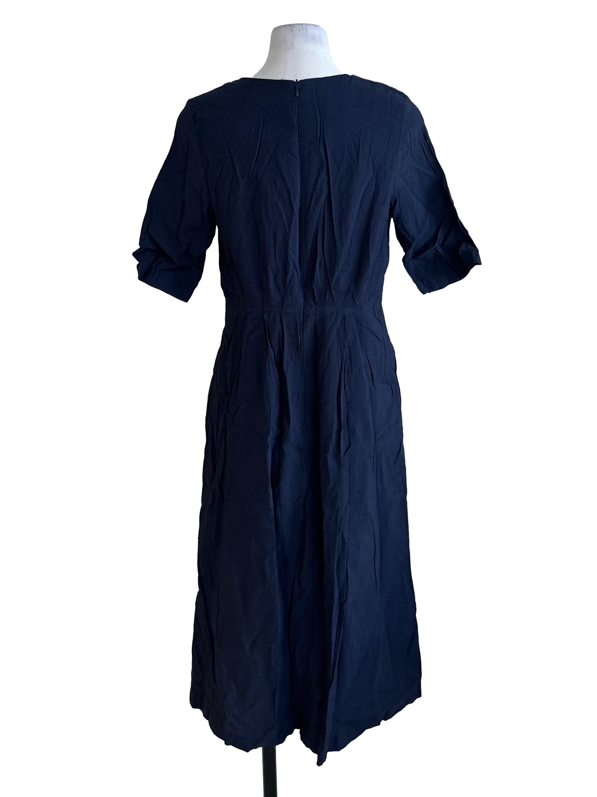 Navy Blue Round Neck Sheath Dress
