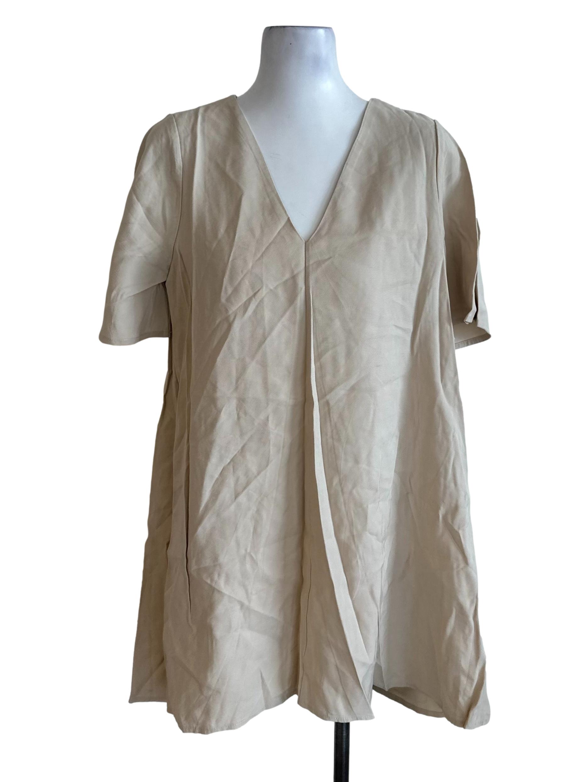 Oat Beige V Neck Dress