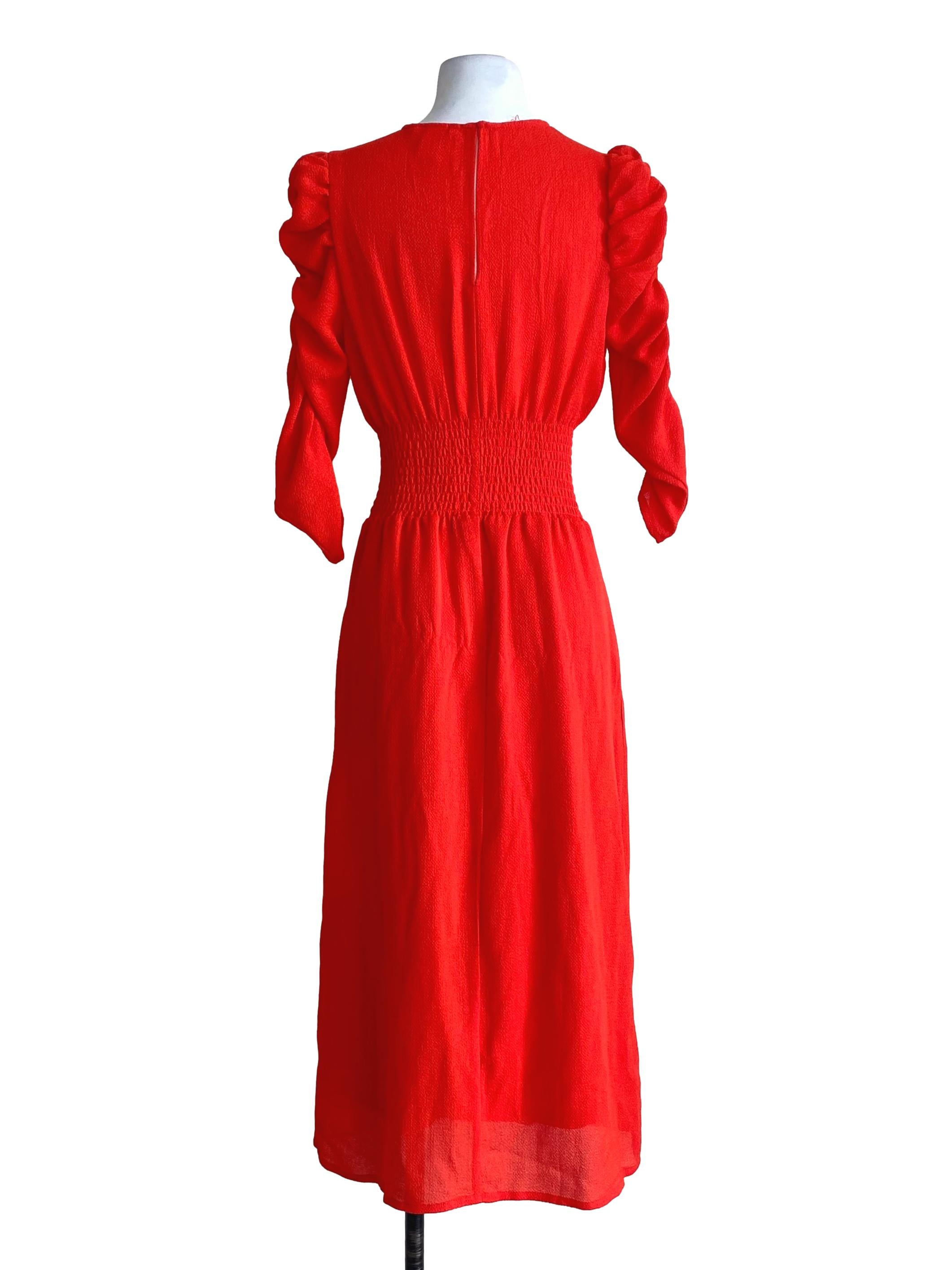 Light Fire Orange With Ruffle Pattern Sleeve Drop Waist Dress