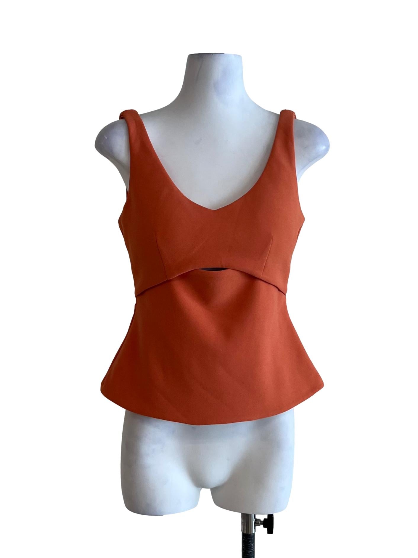 Tiger Orange Scoop Neckline Sleeveless Top