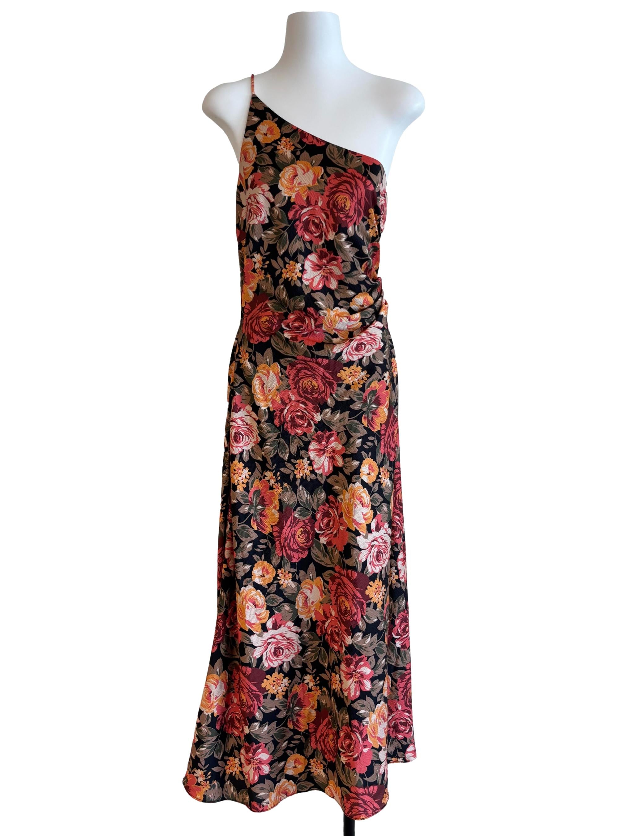 Black One Shoulder Rose Maxi Dress