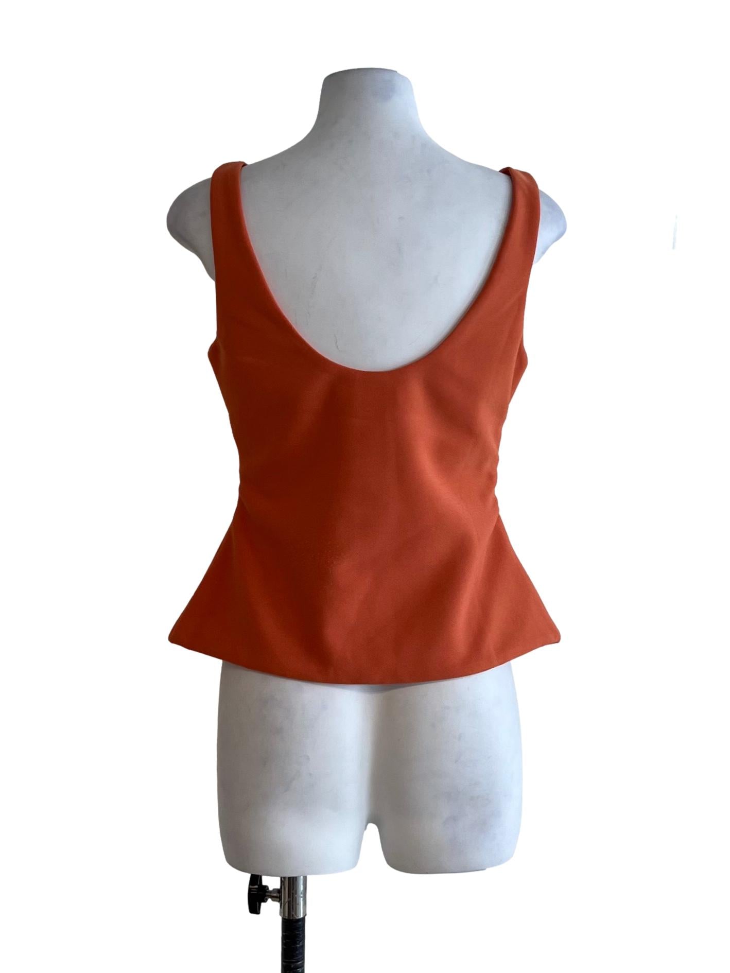 Tiger Orange Scoop Neckline Sleeveless Top