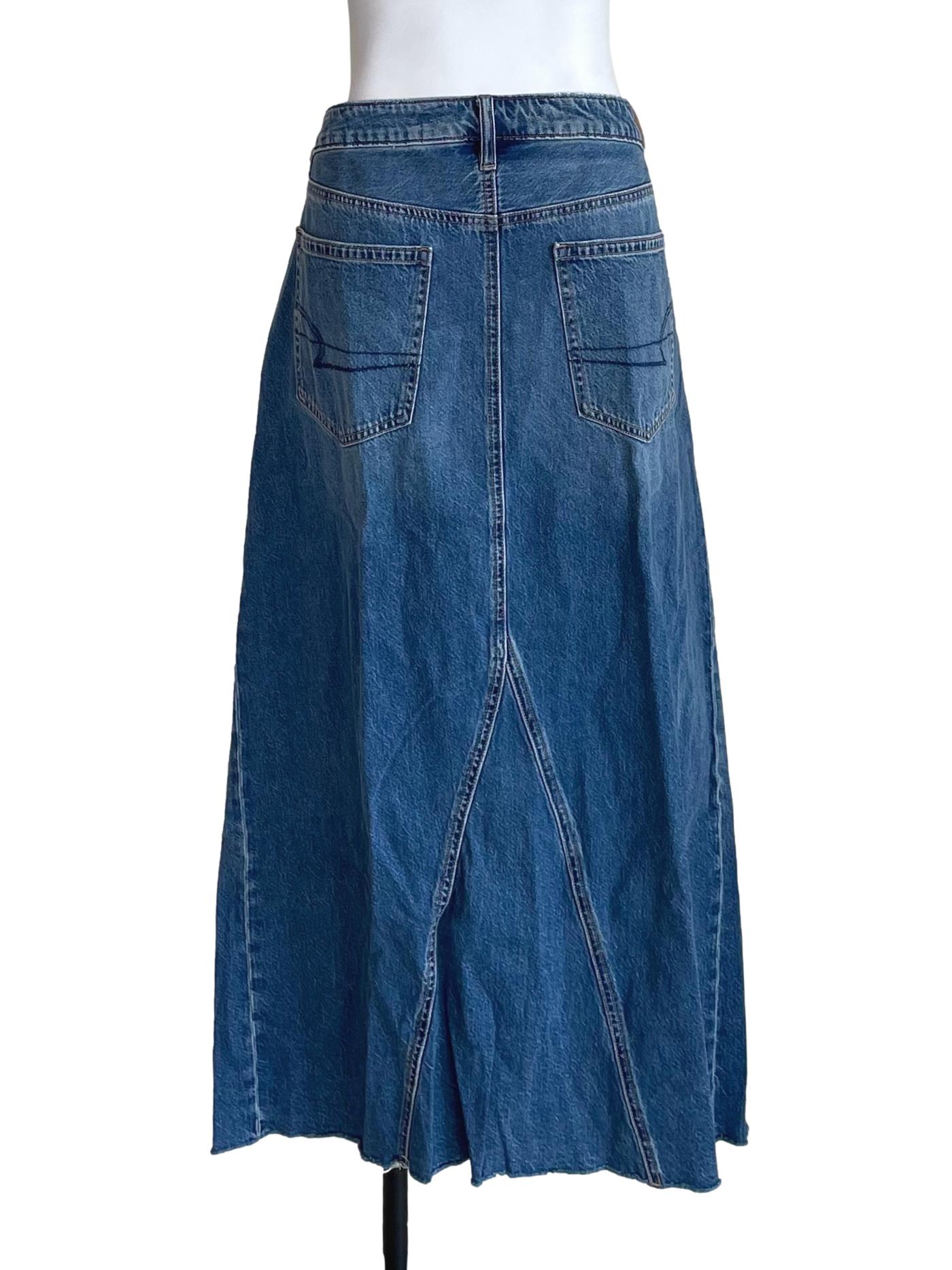 Blue Distressed Slit Jean Skirt