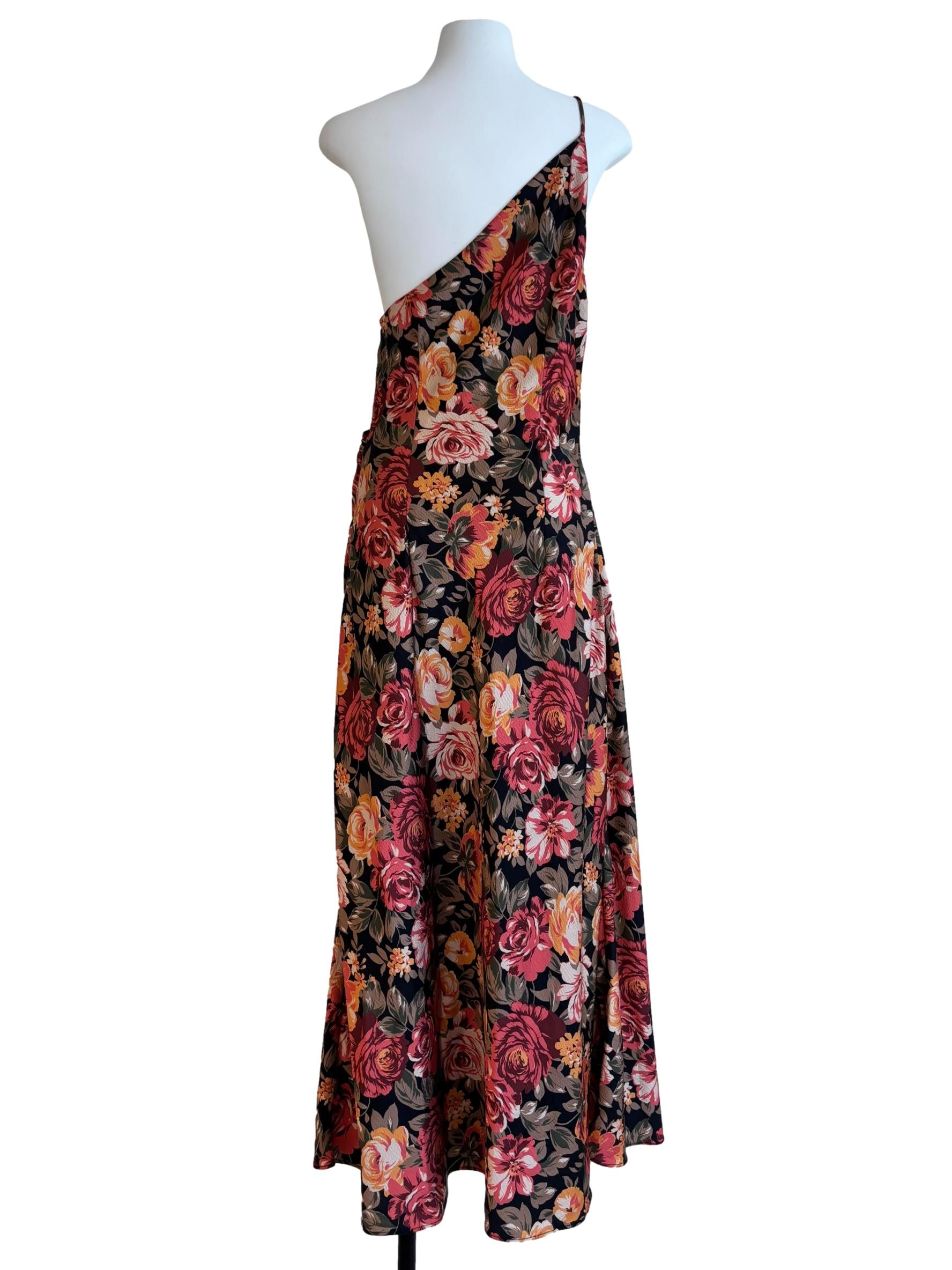 Black One Shoulder Rose Maxi Dress