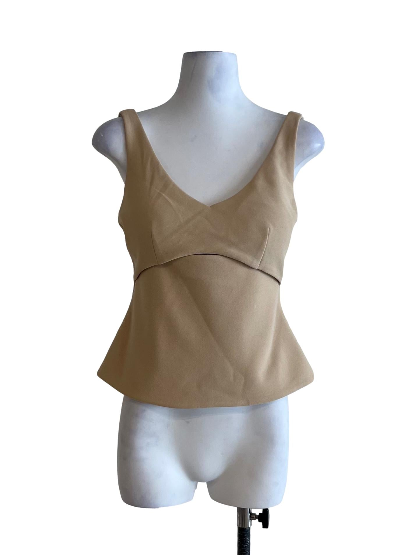 Beige Scoop Neckline Sleeveless Top