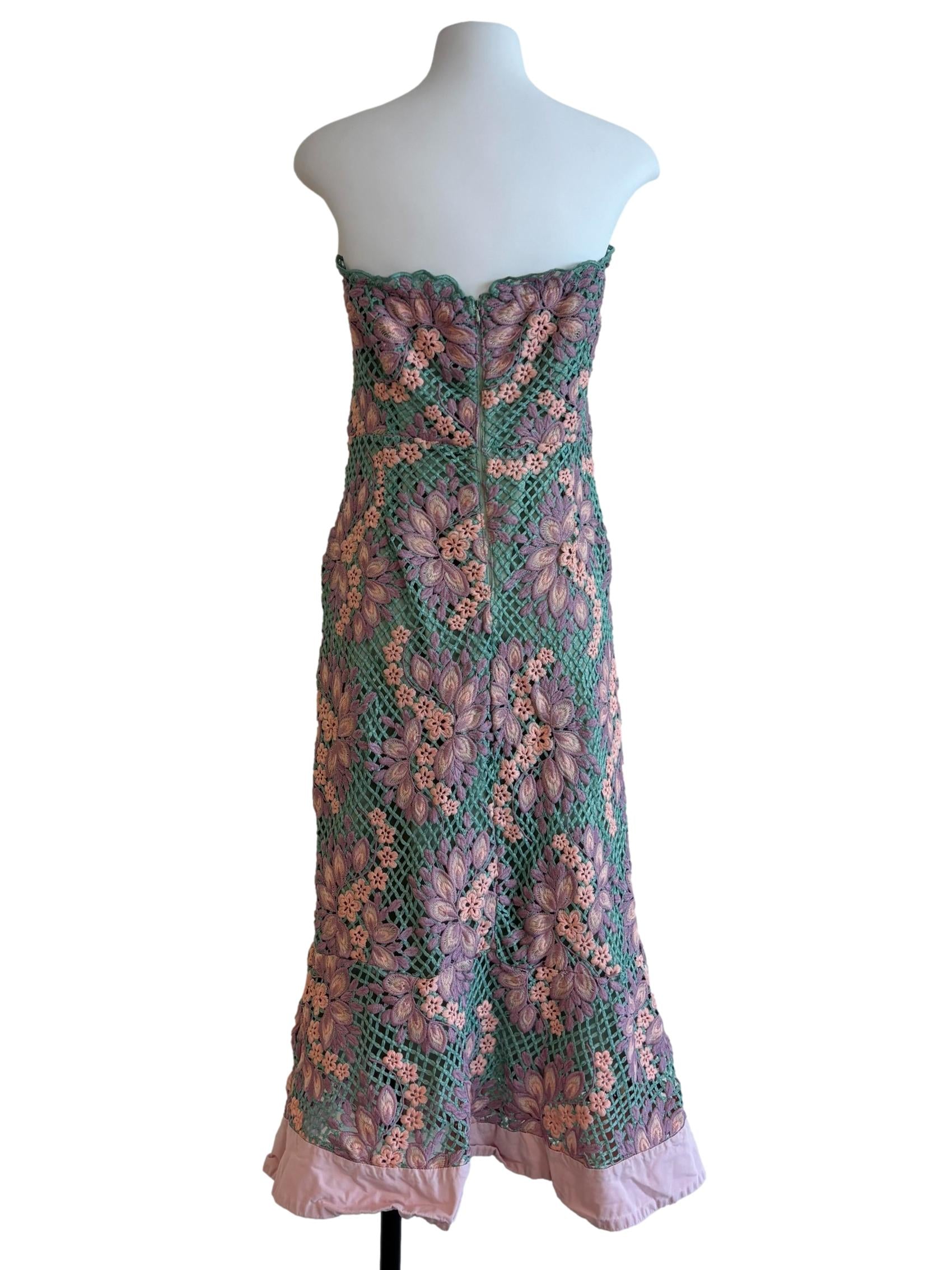 Mint Green Pastel Pink Embroidered Dress
