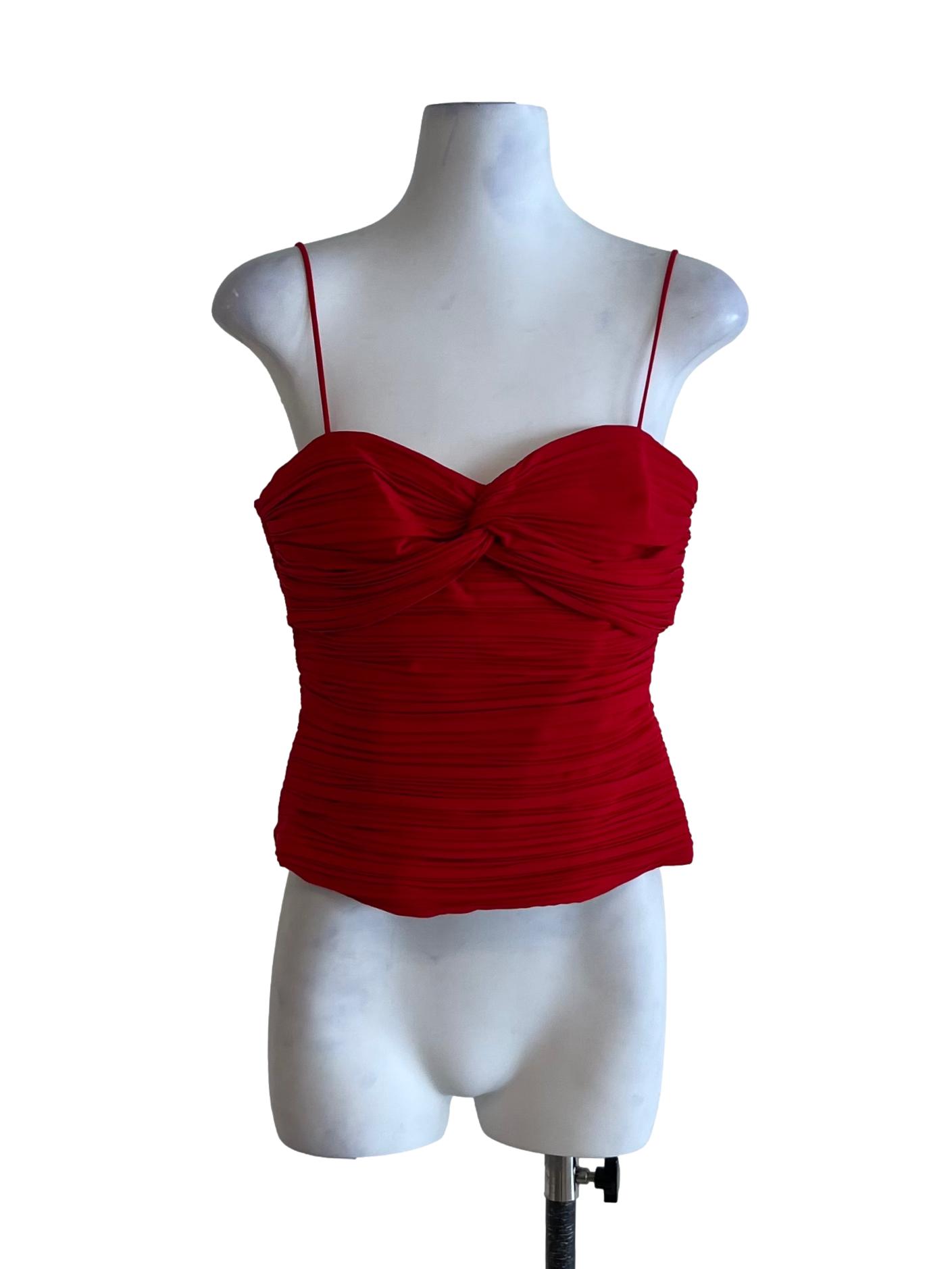 Rose Red Pleated Sleeveless Top