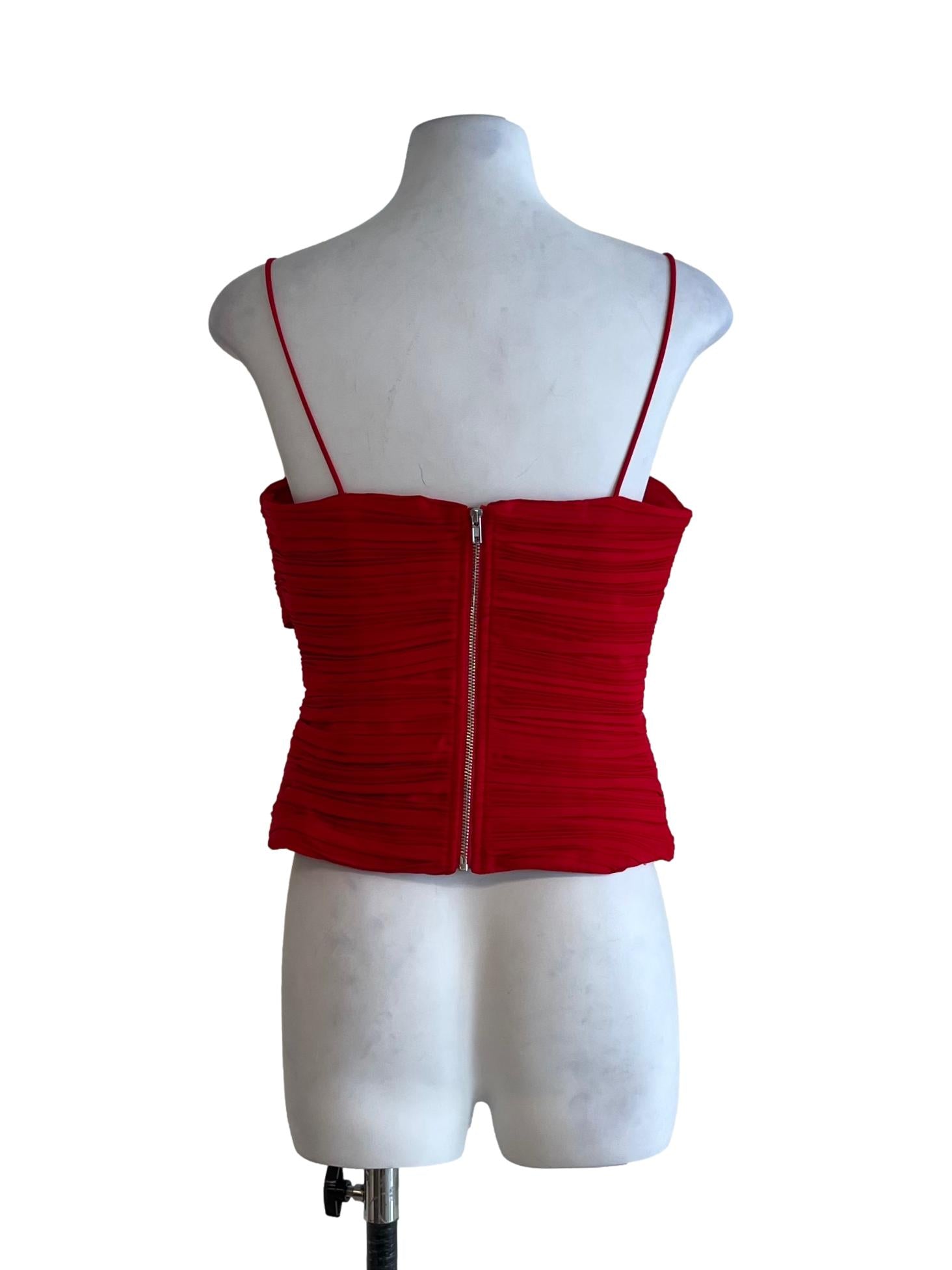Rose Red Pleated Sleeveless Top