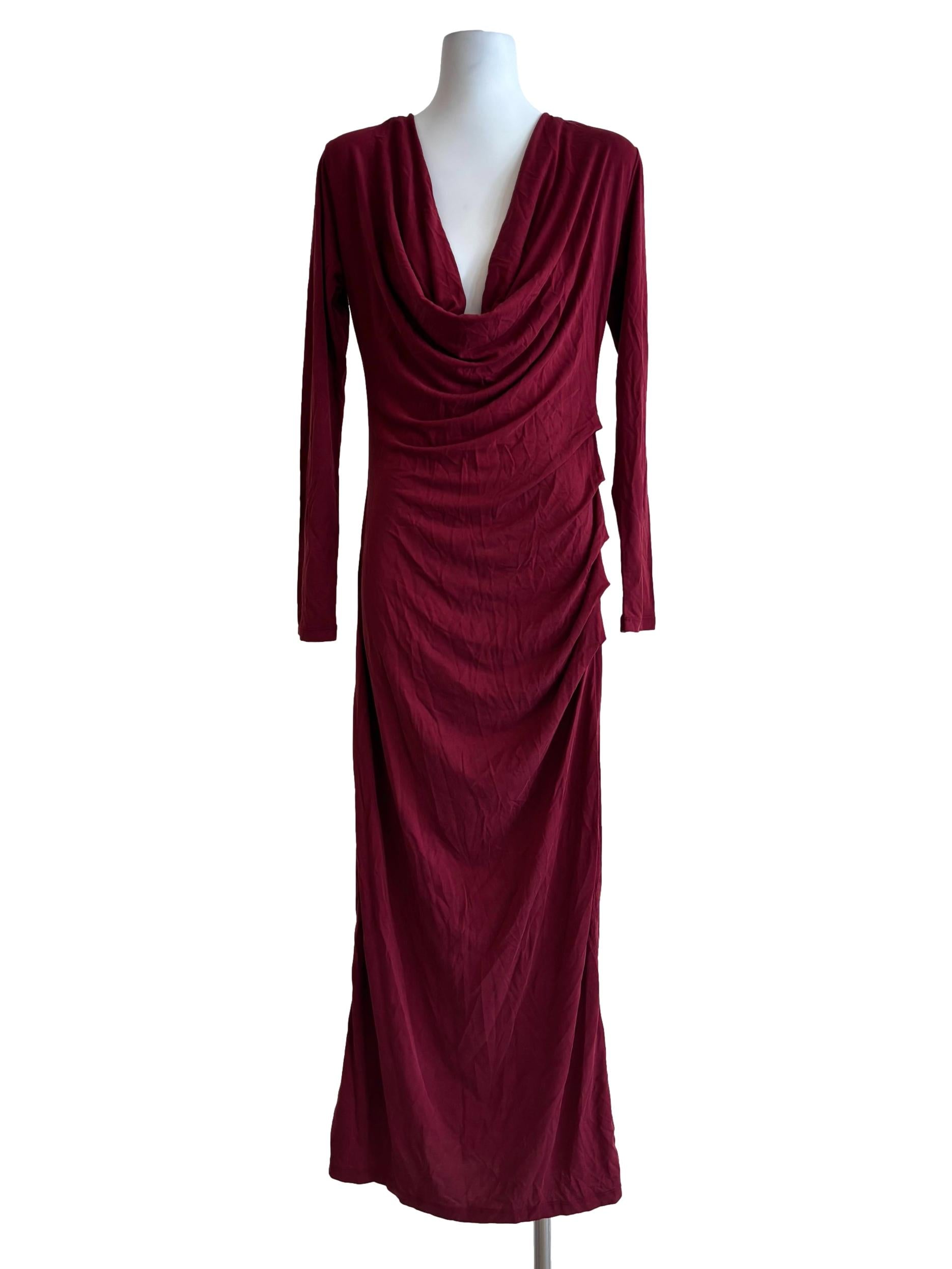 Maroon Longsleeve Cowl Bodycon Dress