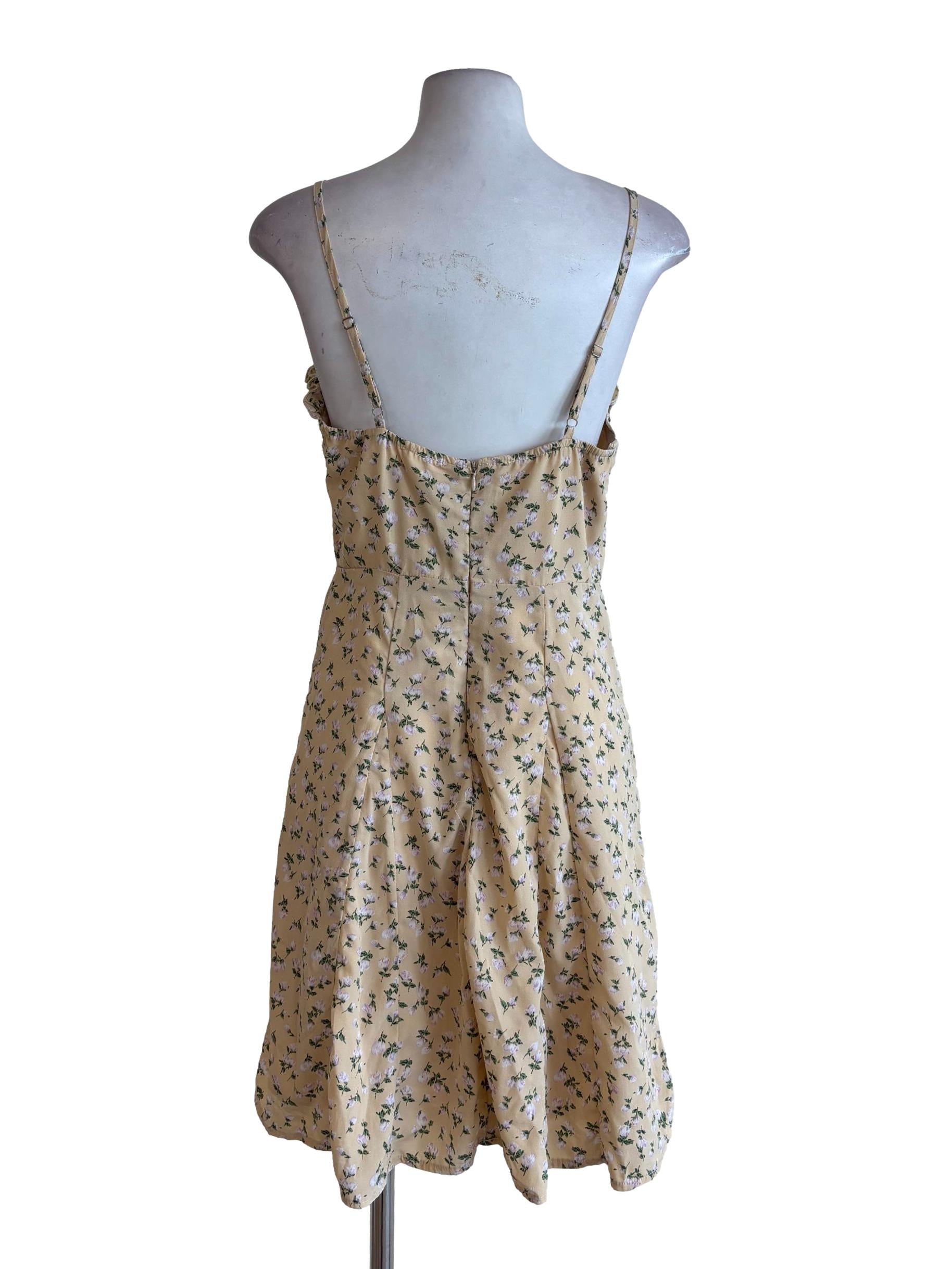 Yellow Floral Sweetheart Neck Dress