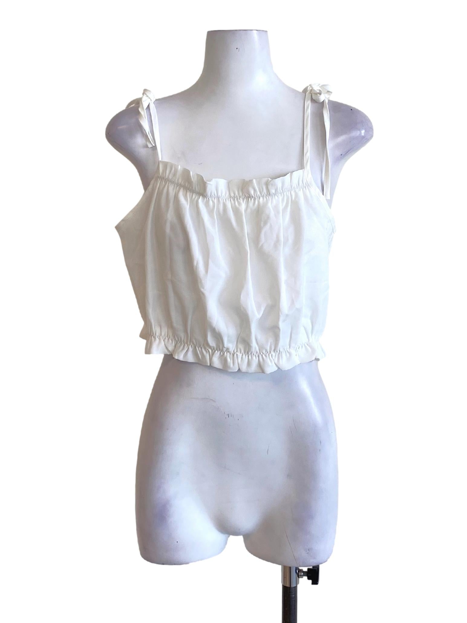 Soft White Ruffle Tie Strap Cropped Top