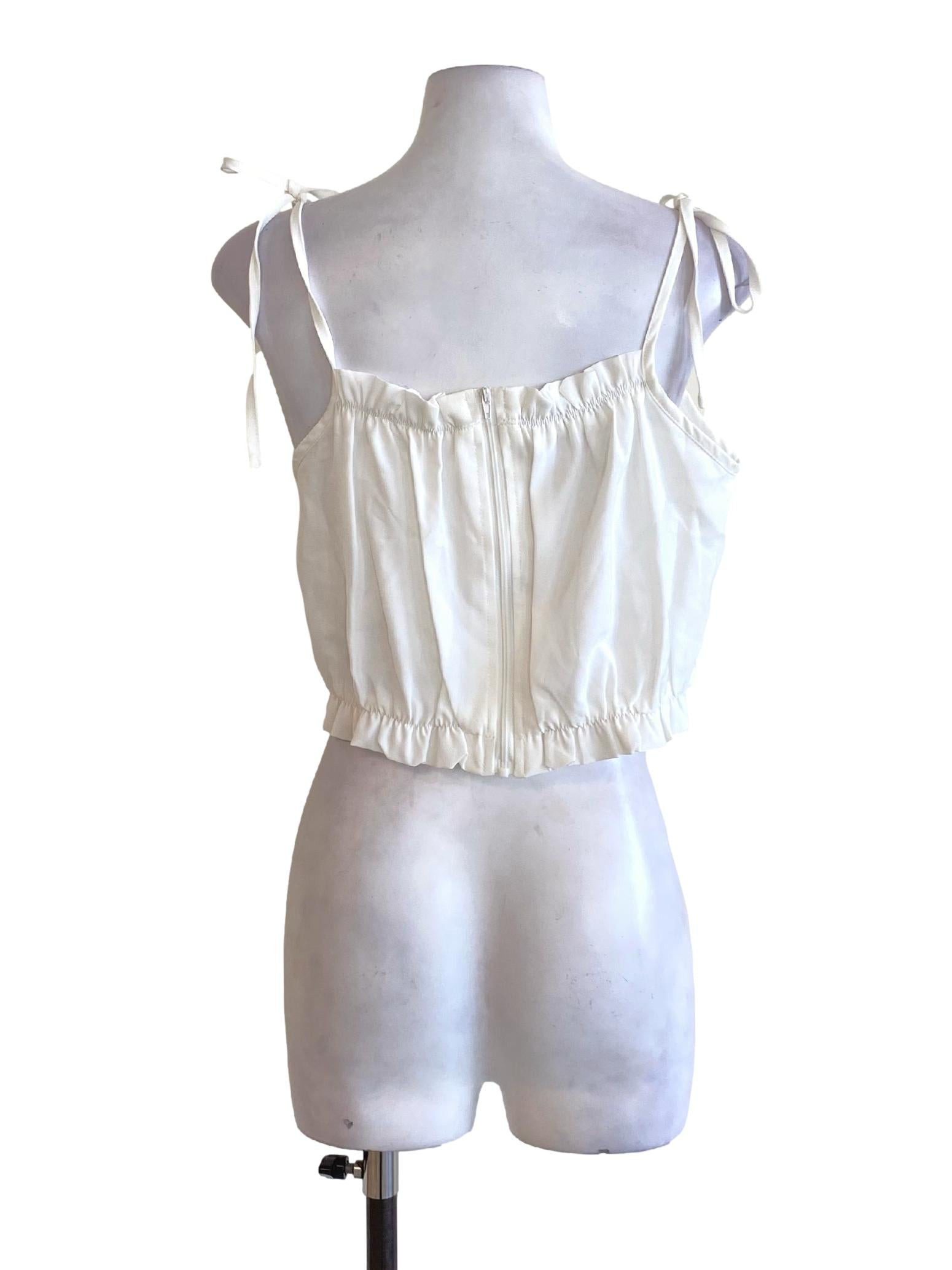 Soft White Ruffle Tie Strap Cropped Top