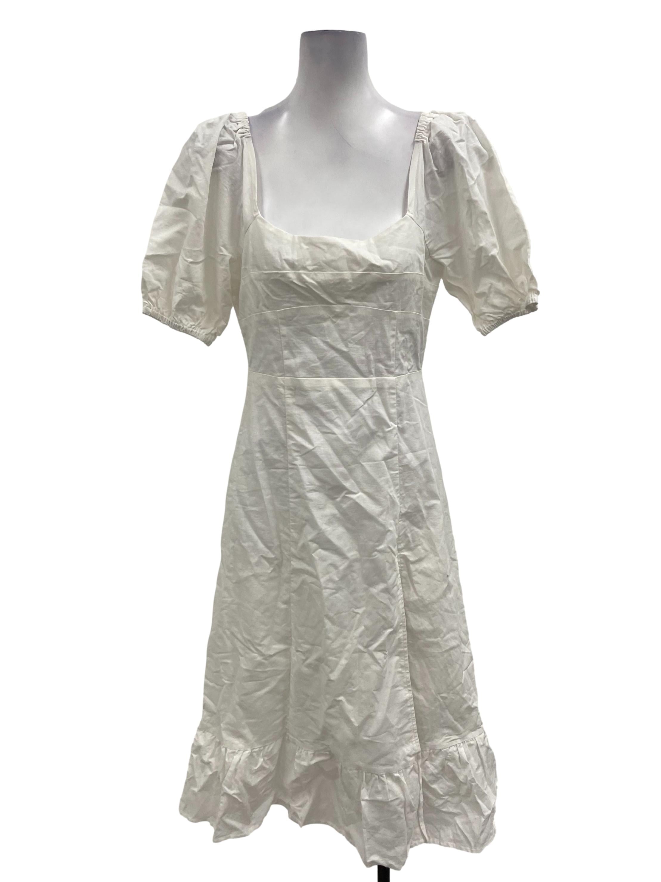 Rihoas White Square Neck Smock Back Maxi Dress