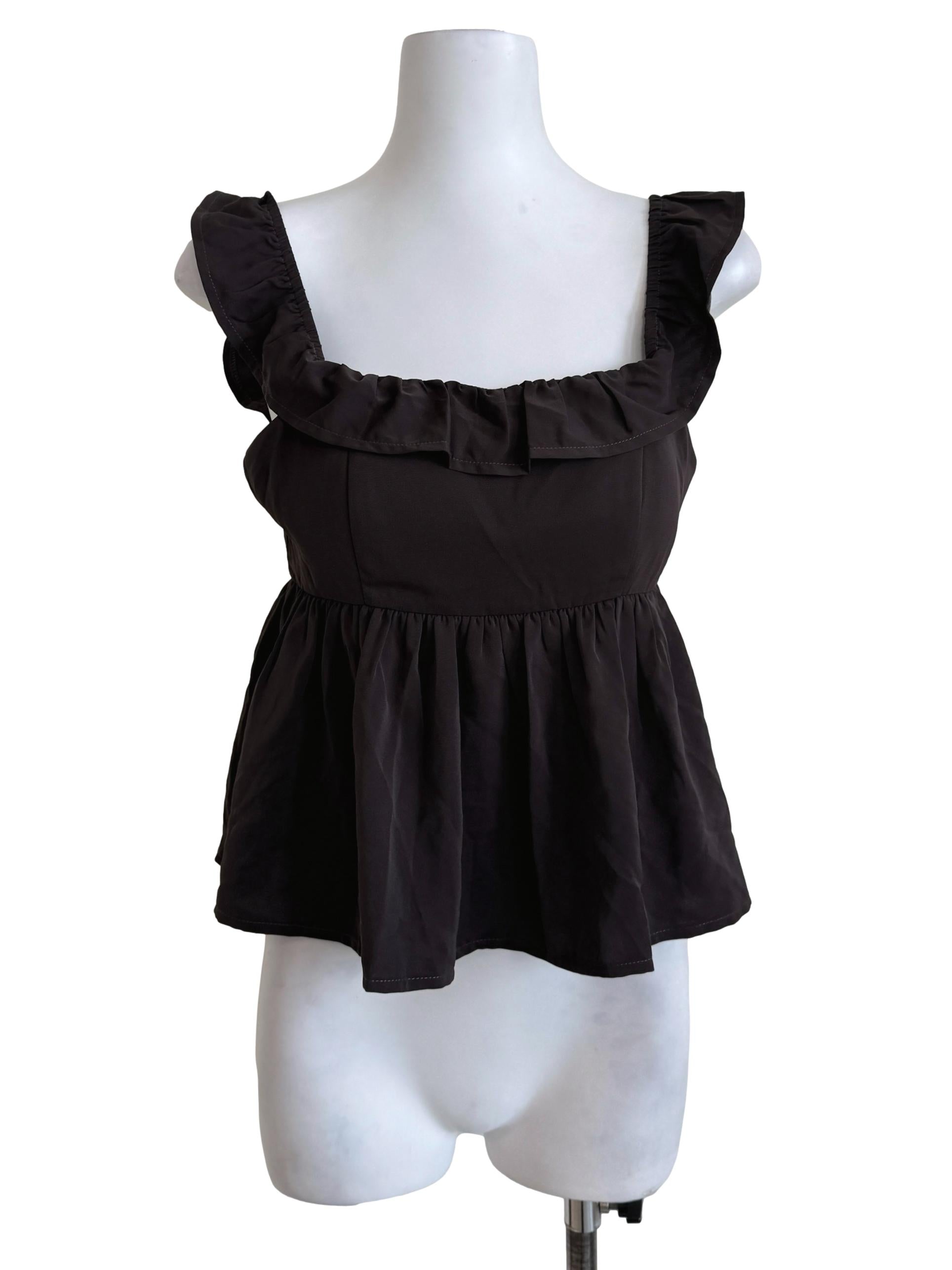 Hickory Brown Ruffle Strap Top