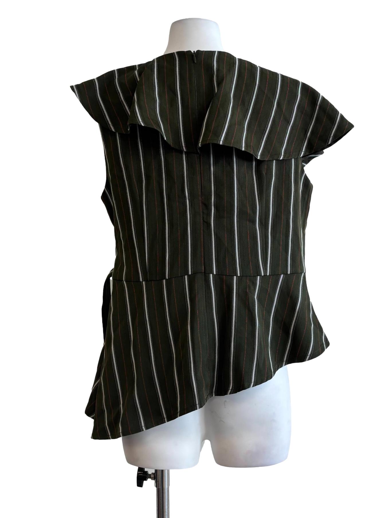 Olive Striped Asymmetrical Top