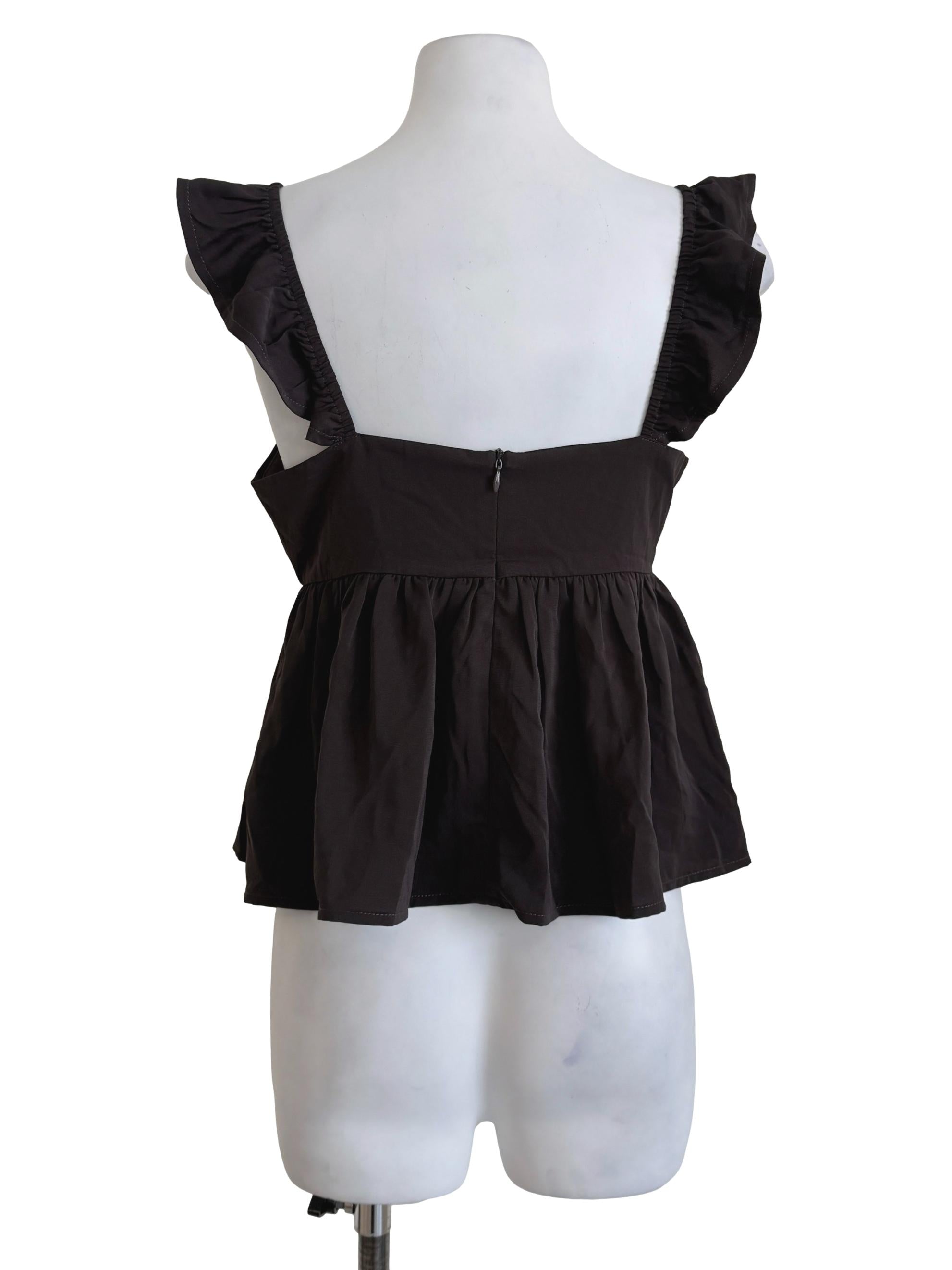 Hickory Brown Ruffle Strap Top