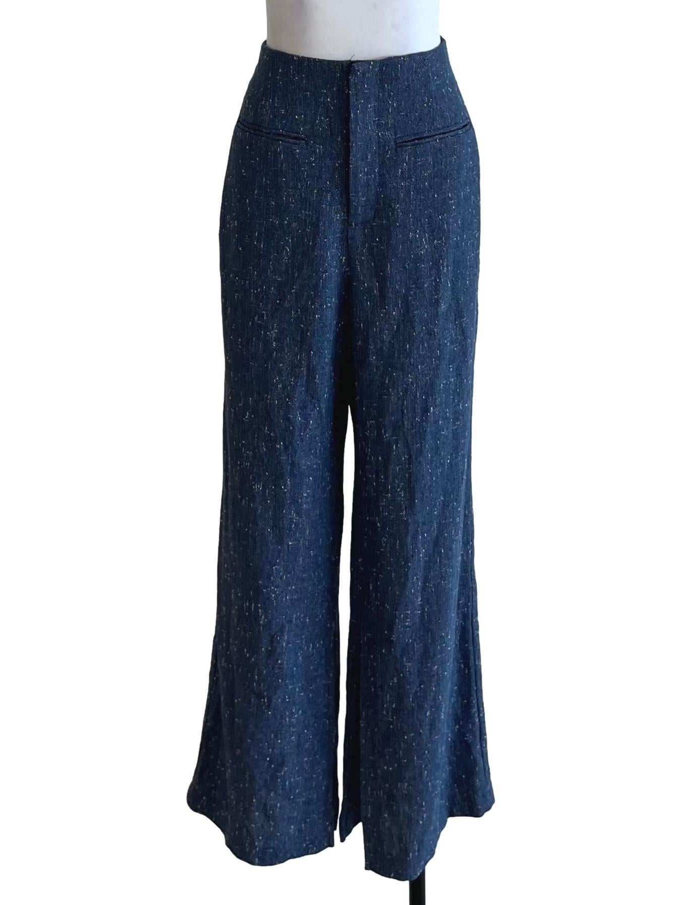 Blue Tweed Pattern Formal Pants