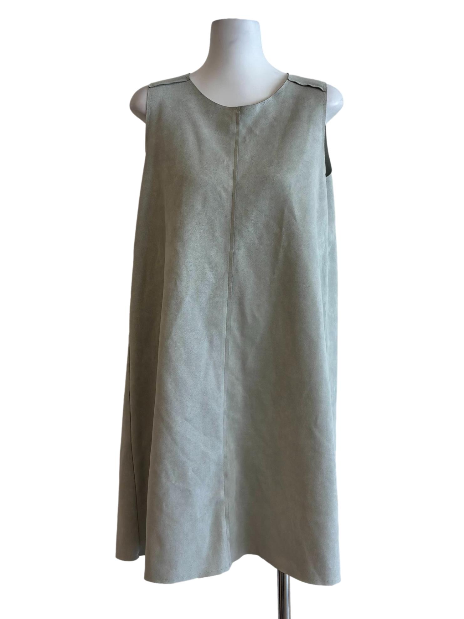 Faded Green Sleeveless Suede Dress