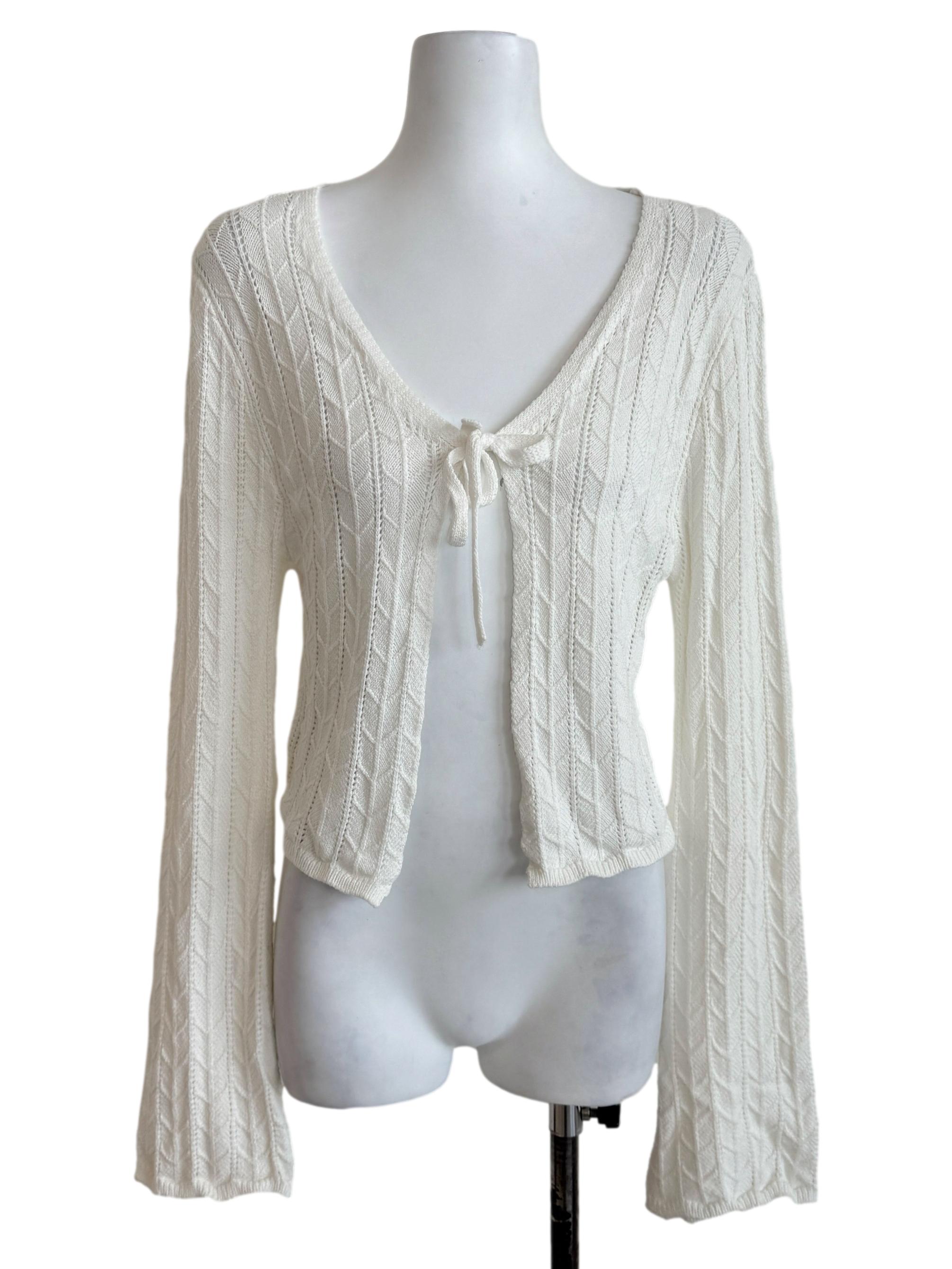 White Long Sleeves Knit Cardigan