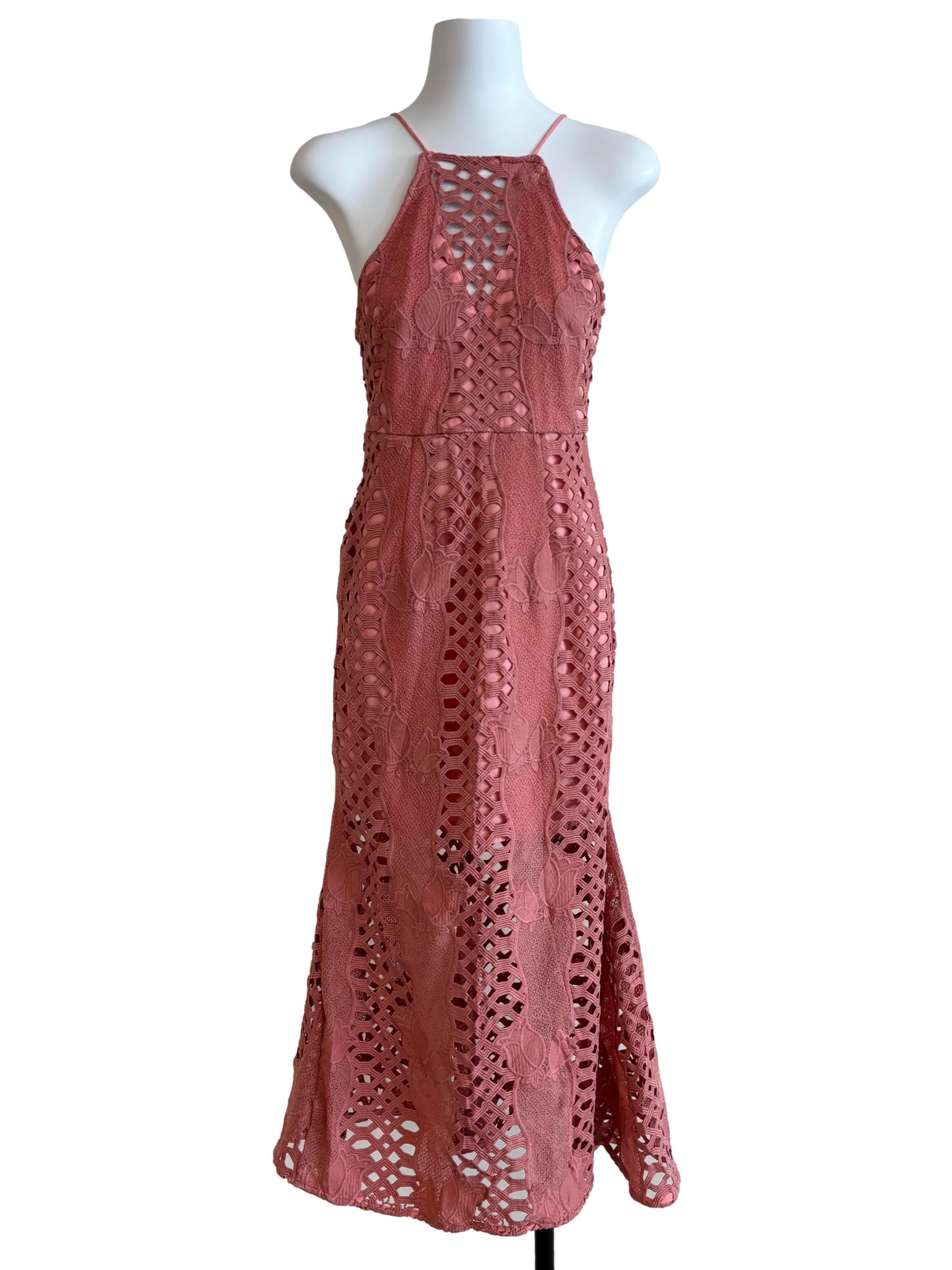 Dusty Pink Halter Maxi Lace Dress