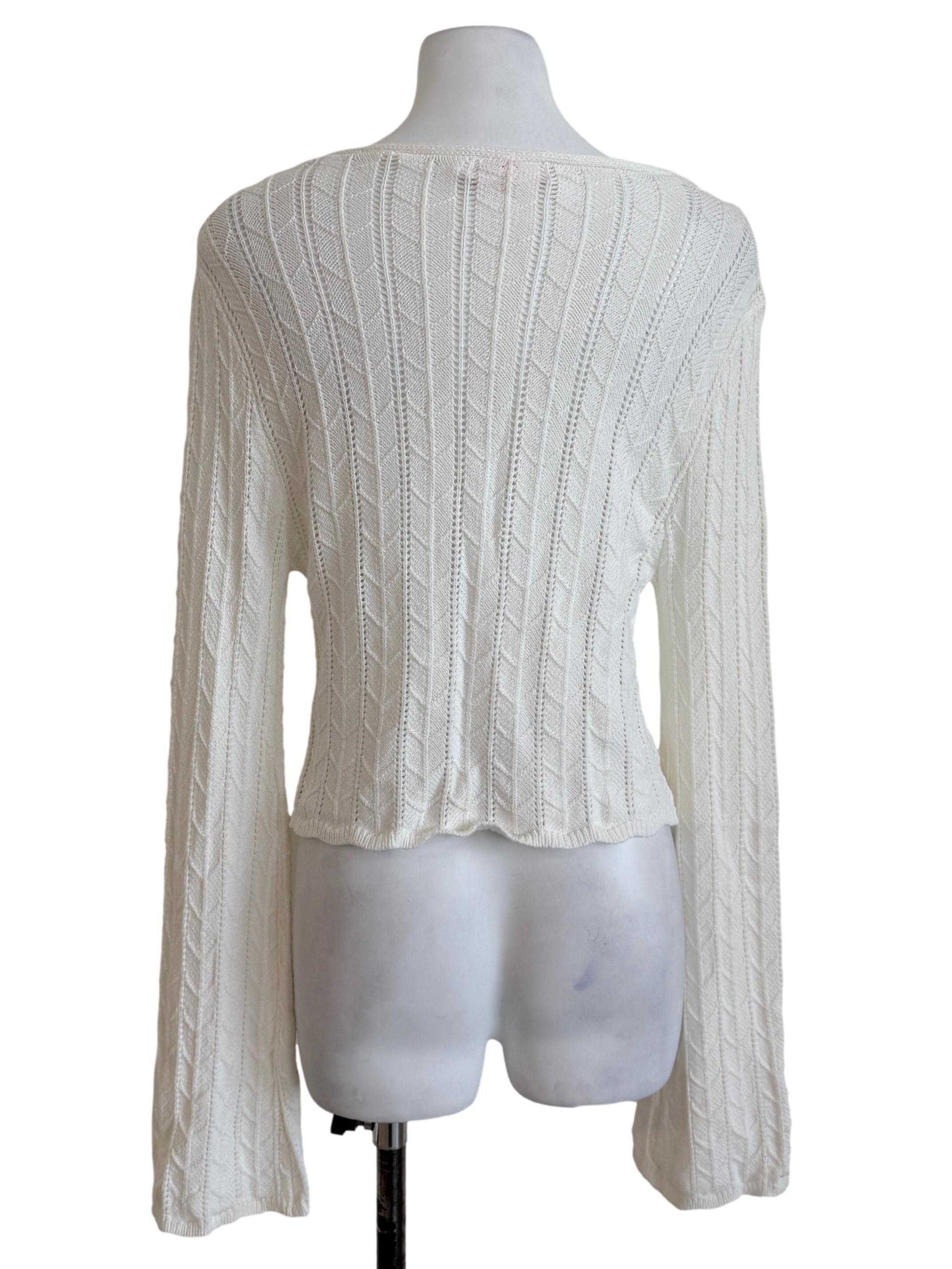 White Long Sleeves Knit Cardigan