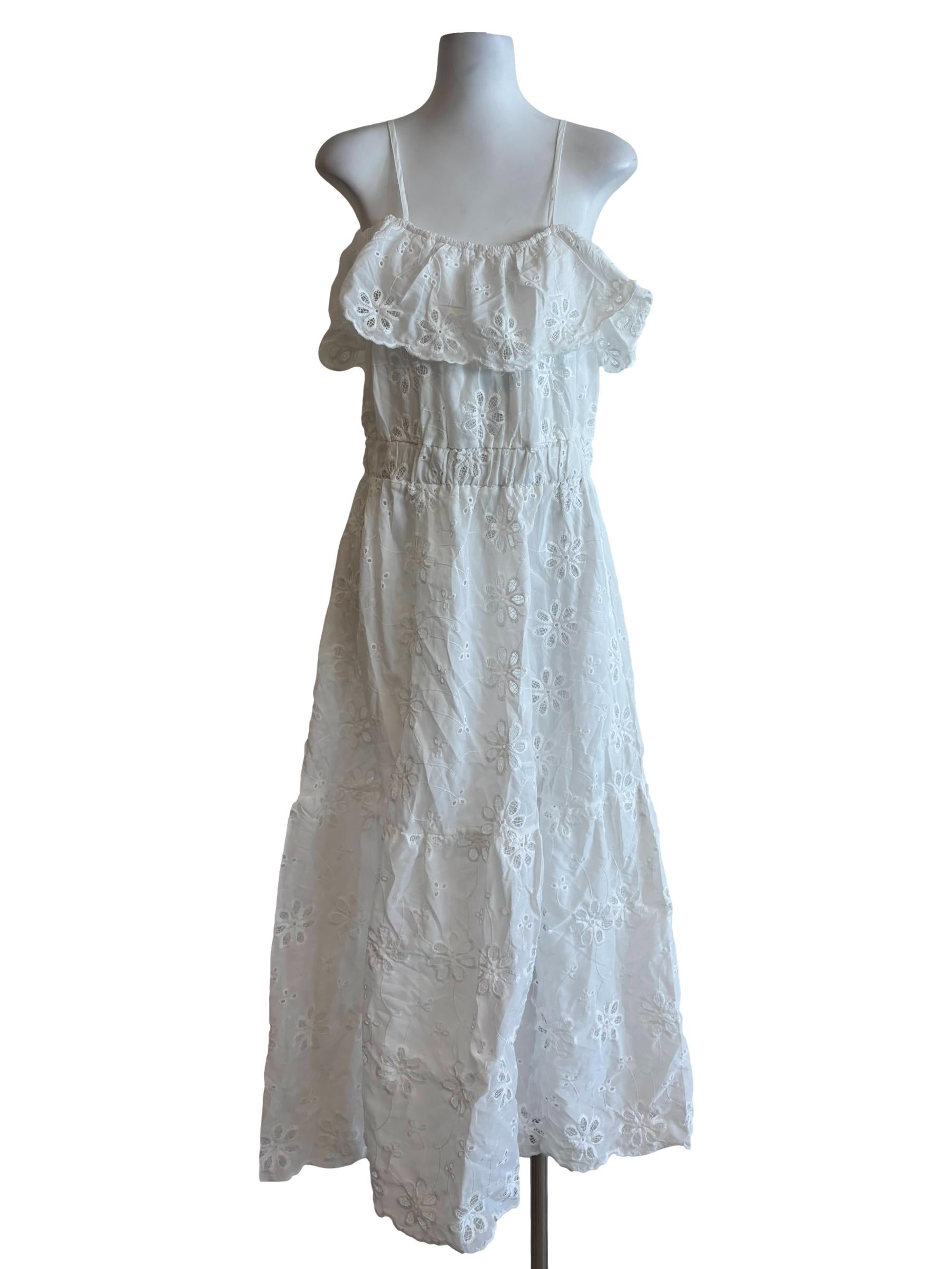 Powder White Embroidered Cotton Dress