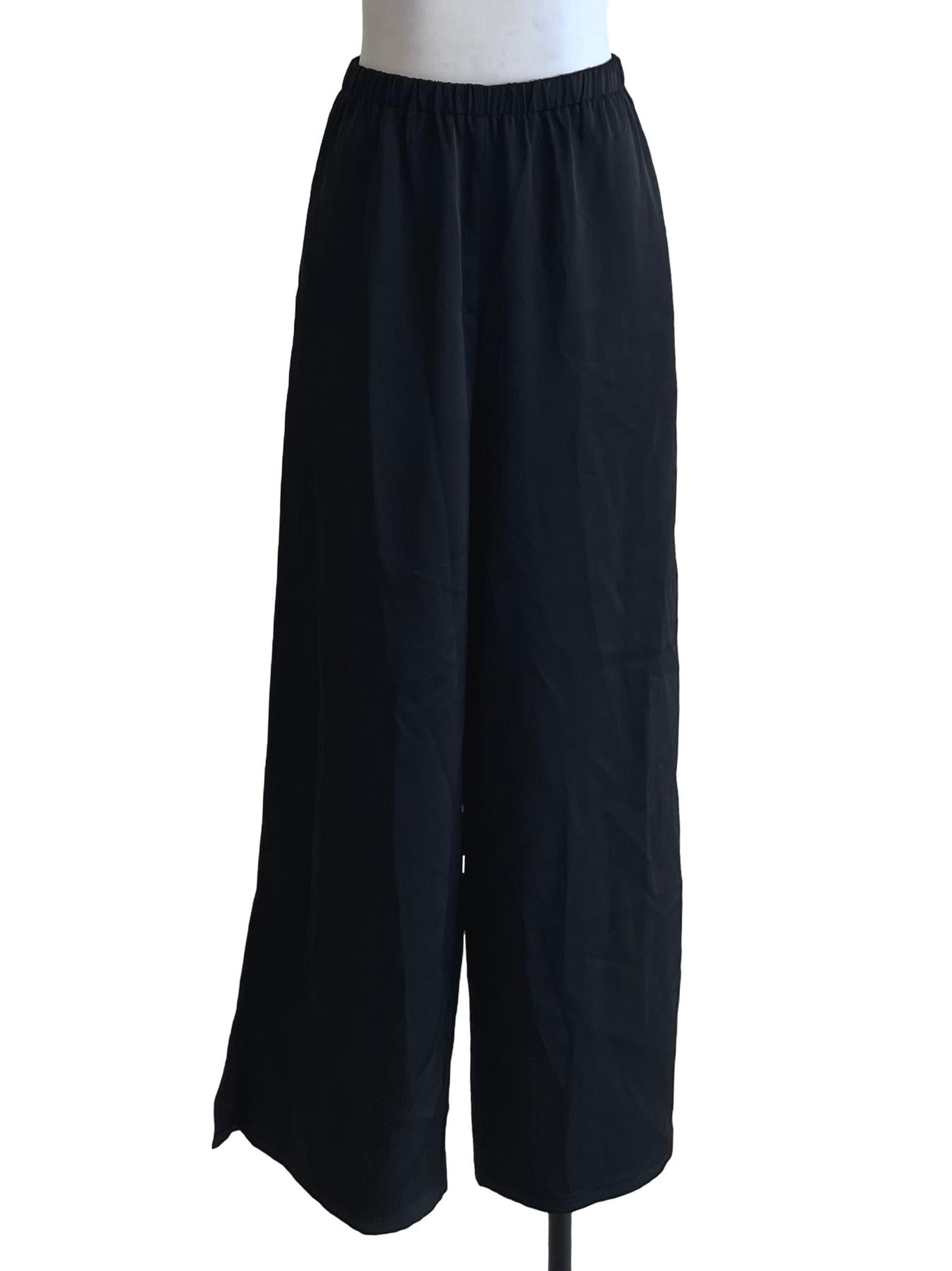 Black Plain Wide-Leg Pants