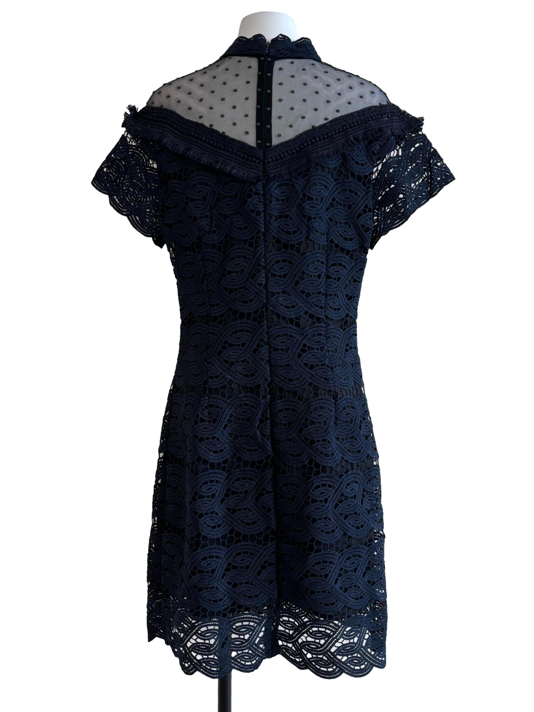 Midnight Blue Illusion Neck Lace Dress