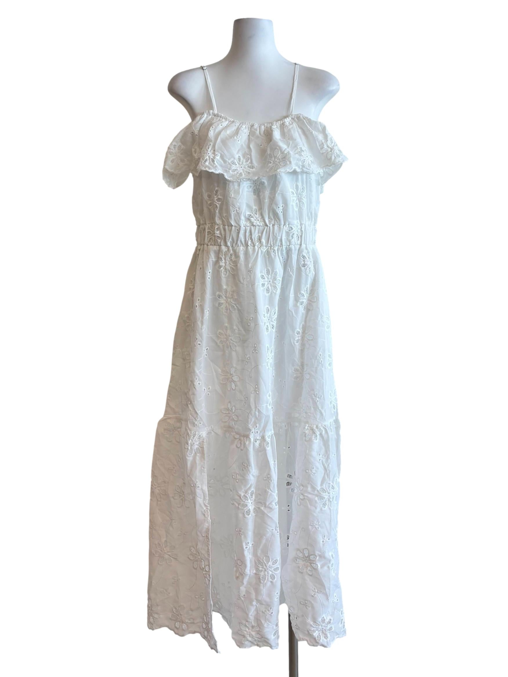 Powder White Embroidered Cotton Dress
