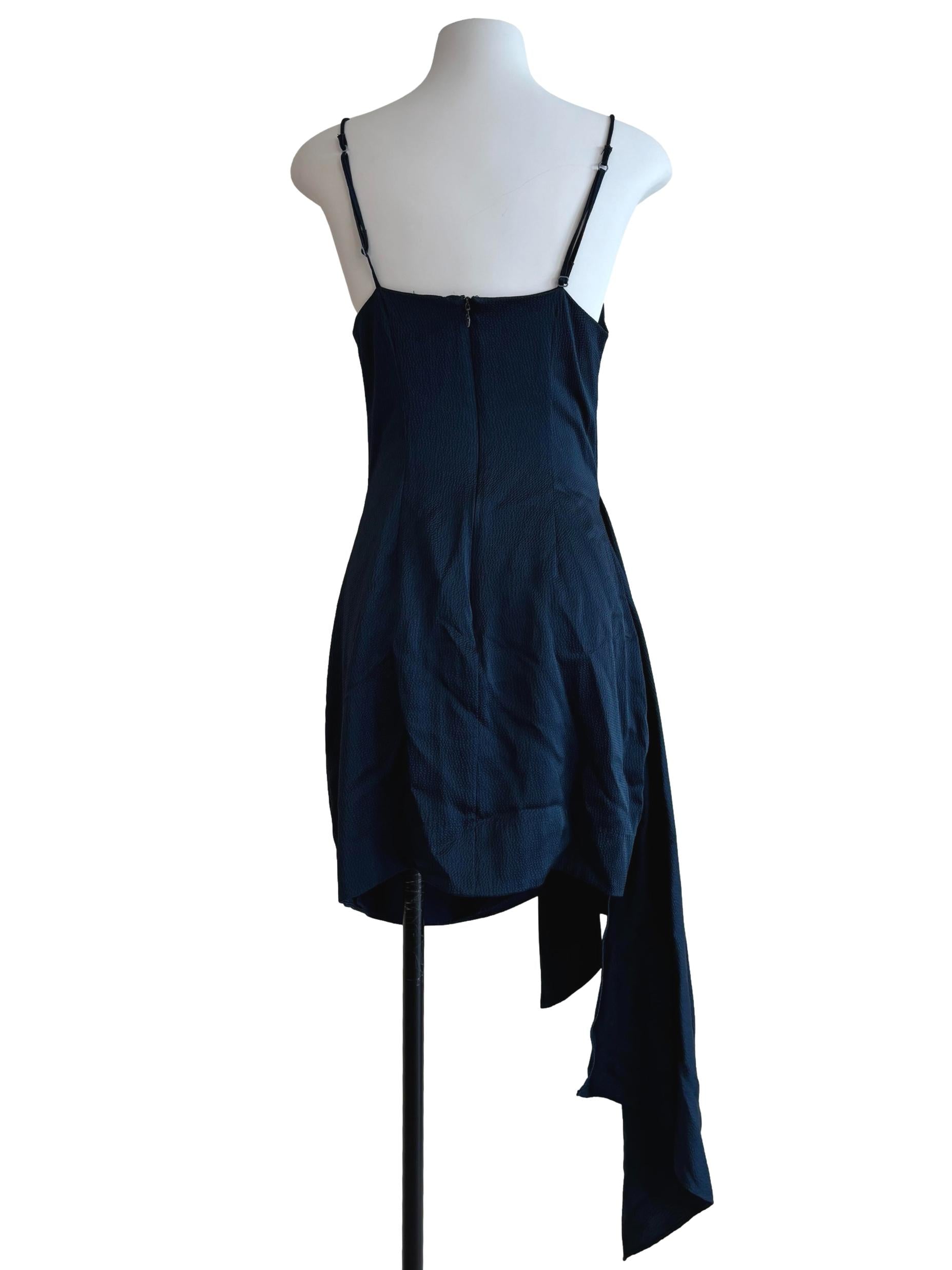 Peacock Blue Spaghetti Strap Drape Dress