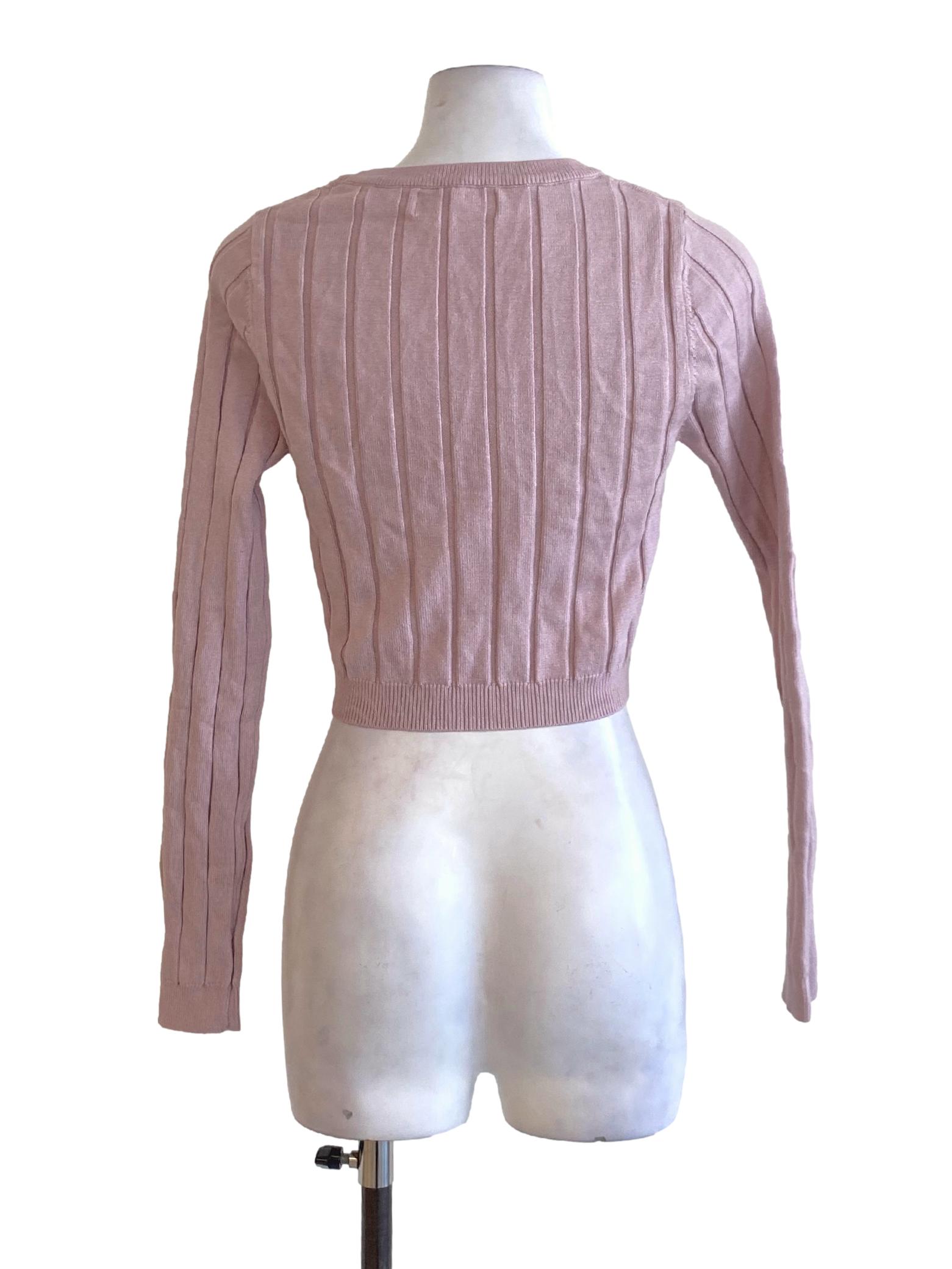 Dusty Purple Round Neck Knitted Long Sleeve Cropped Shirt