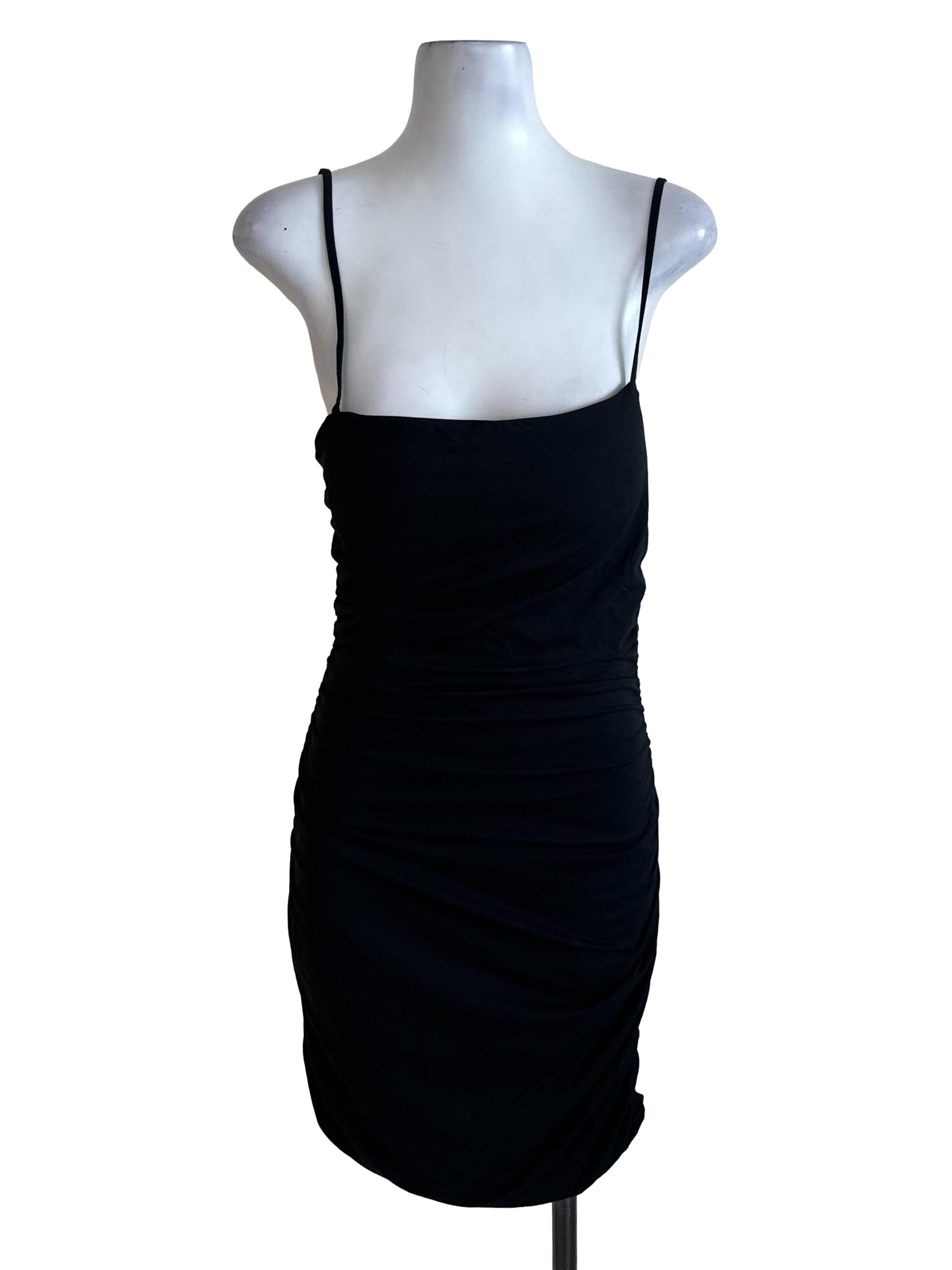 Raven Black Square Neck Spaghetti Strap Drape Dress