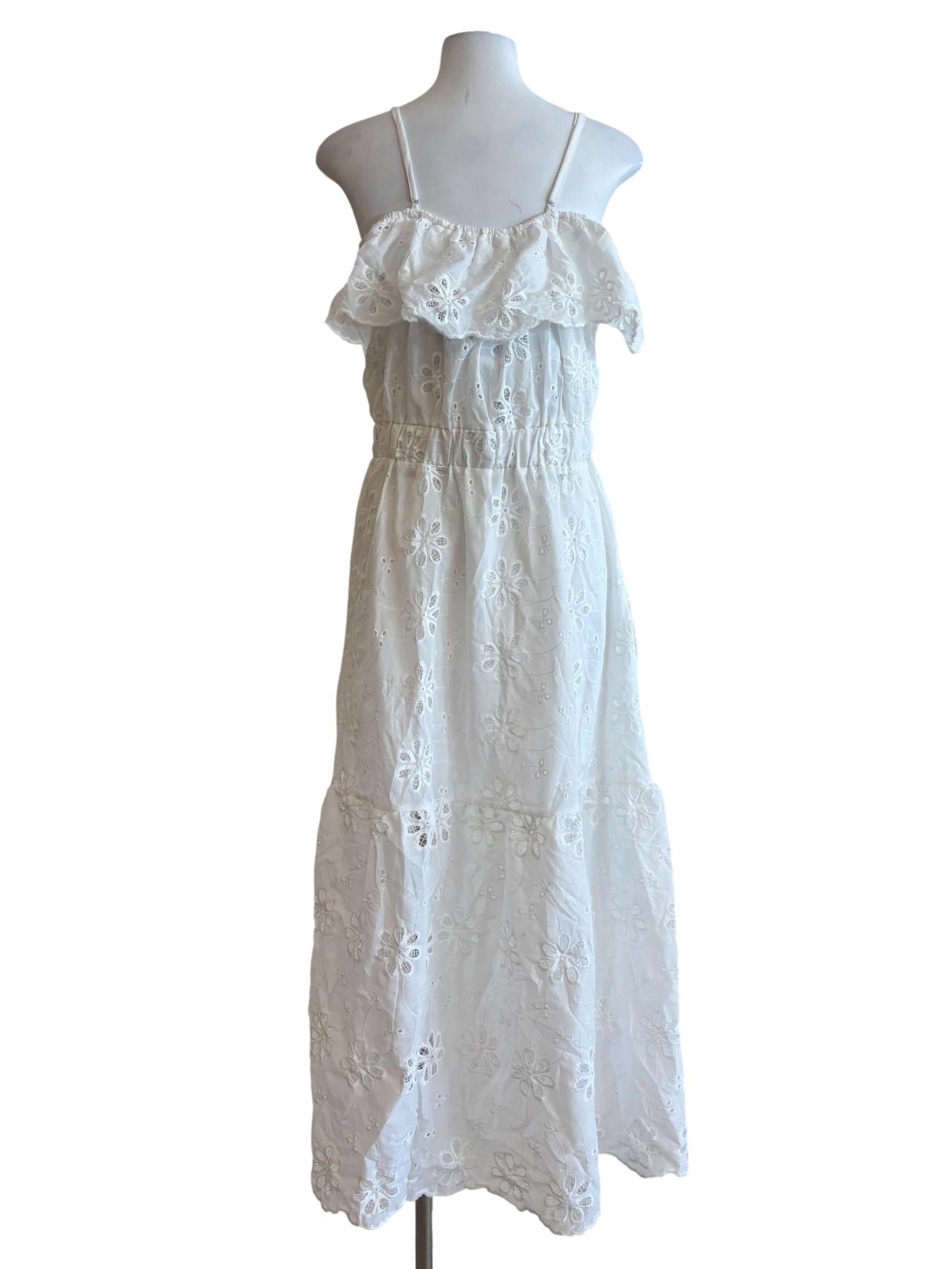 Powder White Embroidered Cotton Dress
